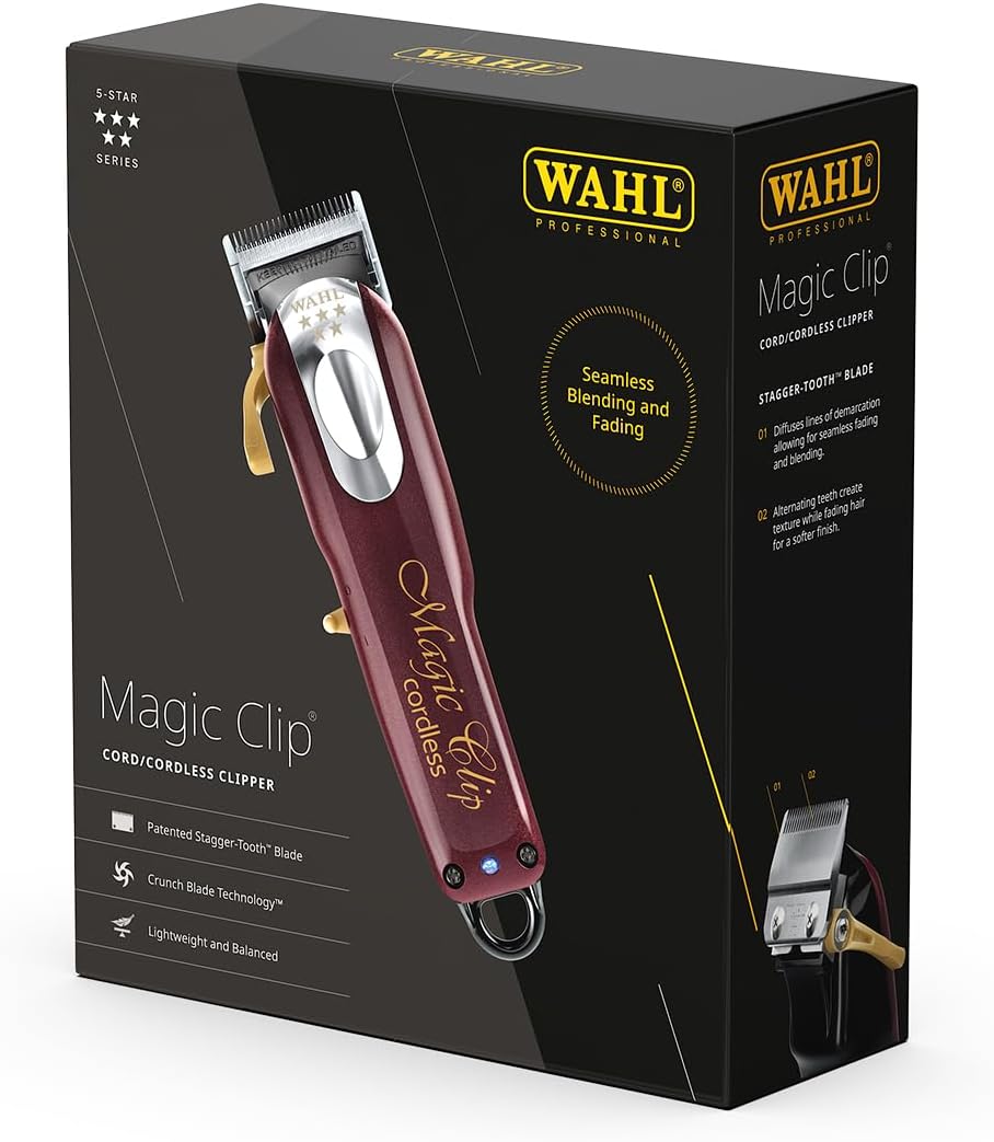 Wahl 5 Star Cordless Magic Clip, Professional Hair Clippers, Pro Haircutting Kit, Clippers for Blunt Cuts, Adjustable Taper Lever, Crunch Blade, Cordless, Lightweight, Barbers Supplies