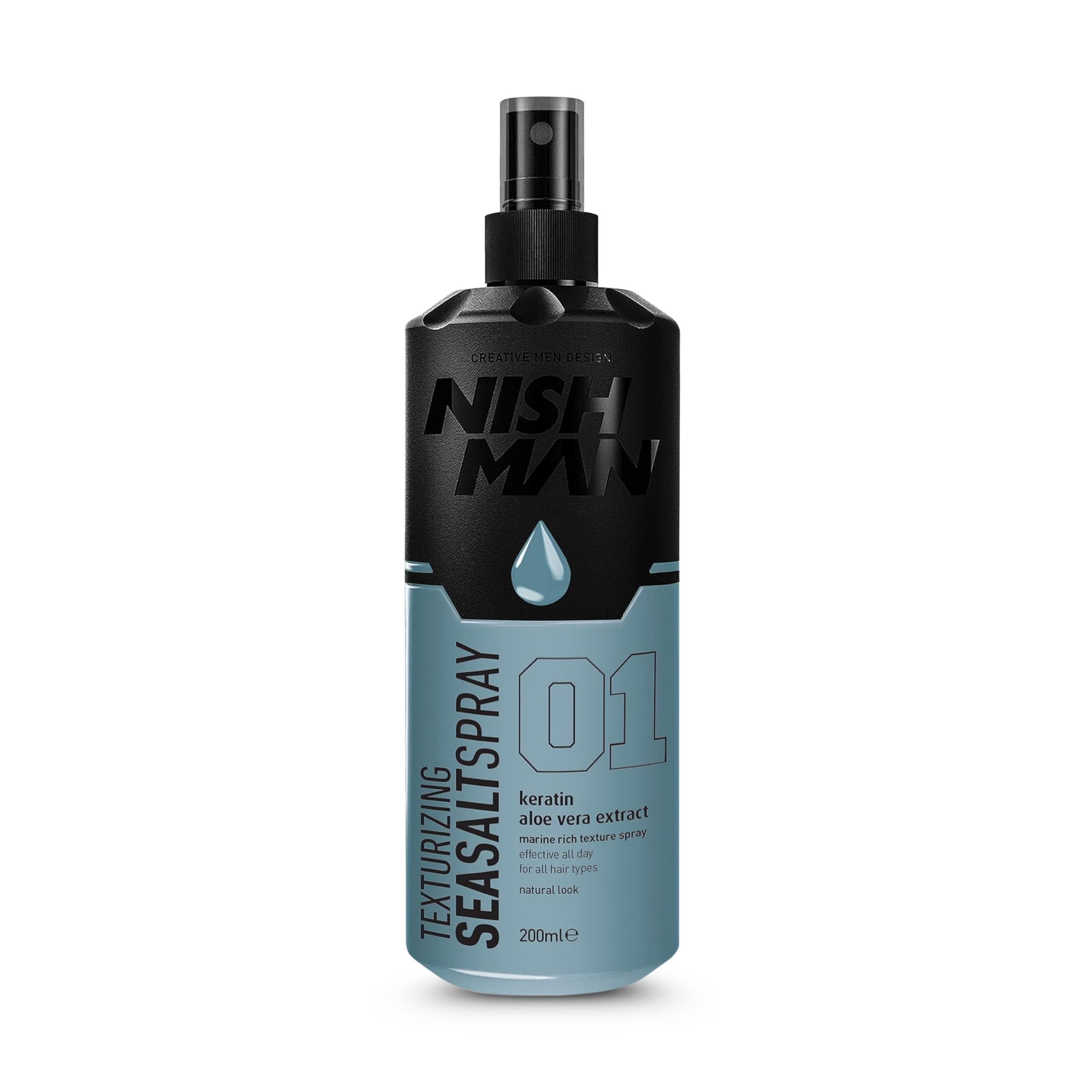 NISHMAN Sea Salt Spray 01 - Keratin & Aloe Vera 200ml - For Texture & Volume, Natural Beach Hair Effect - Matte Finish & Flexible Hold - Ideal for All Hair Types