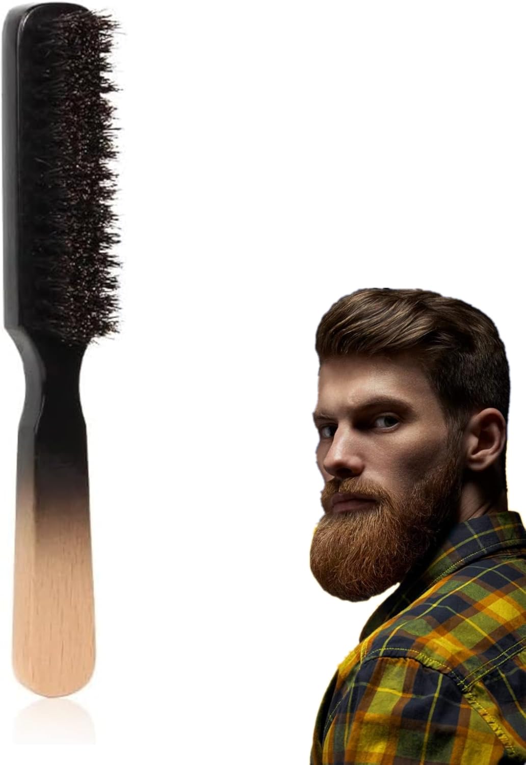 Professional Beard Grooming Brush - Natural Hair Boar Bristles Fade Brush for Men's Facial Shave and Styling - Mustache Cleaning Tool for Beard Care