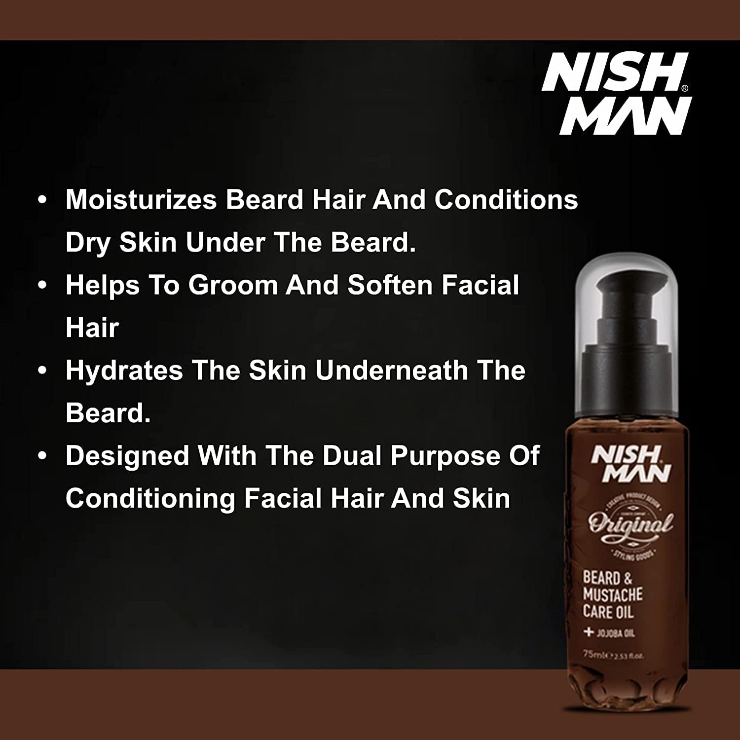 NISHMAN Beard & Moustache Care Oil 75ml -Nish Man- Natural Oil for Hydration, Care, and Style of Beard and Moustache - For a Soft, Healthy, and Shiny Beard