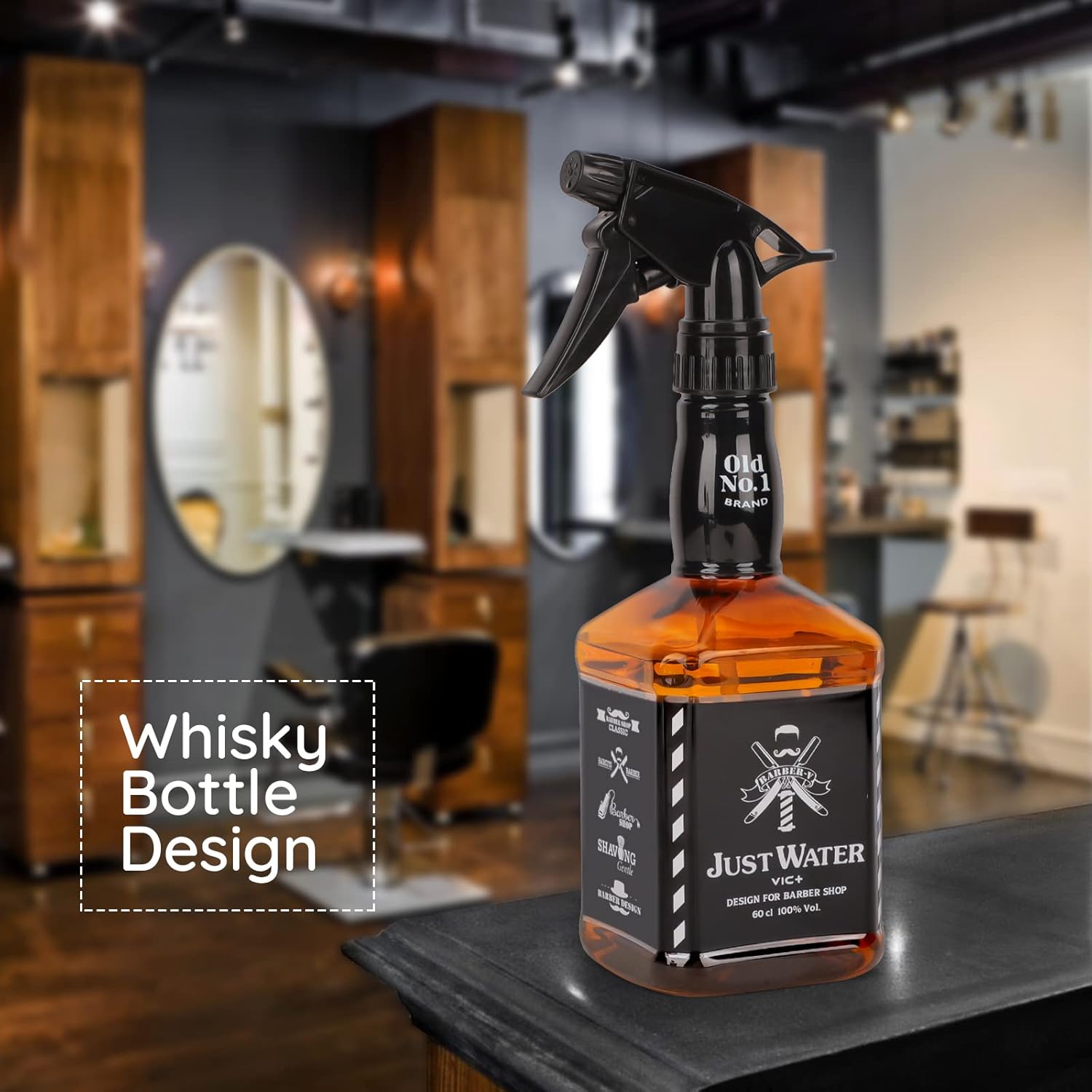 600ml/20.3oz Barber Spray Bottle, Mist to Stream Adjustable Setting, Plastic Whisky Squirt Bottle Empty Refillable Amber Sprayer for Hair Styling, Hairdresser, Stylist, Salon, Hair Styling, Plant
