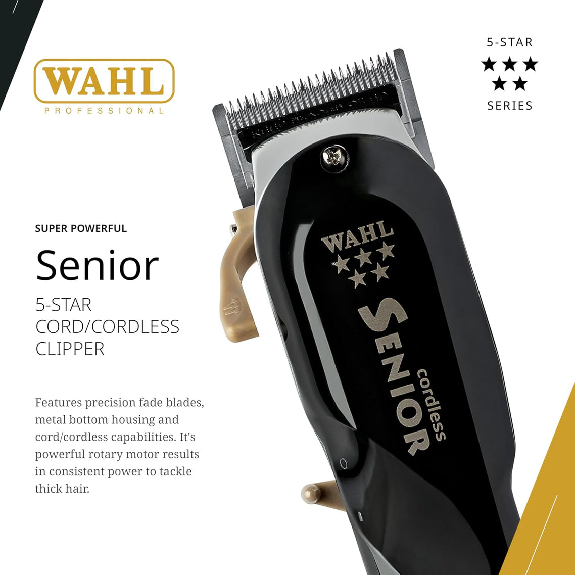 Wahl 5 Star Cordless Senior Clipper, Professional Hair Clippers, Pro Haircutting Kit, Clippers for Thick Hair, Taper Lever, Fading, Close Cut, Powerful Motor, Cordless, Lightweight, Barbers Supplies
