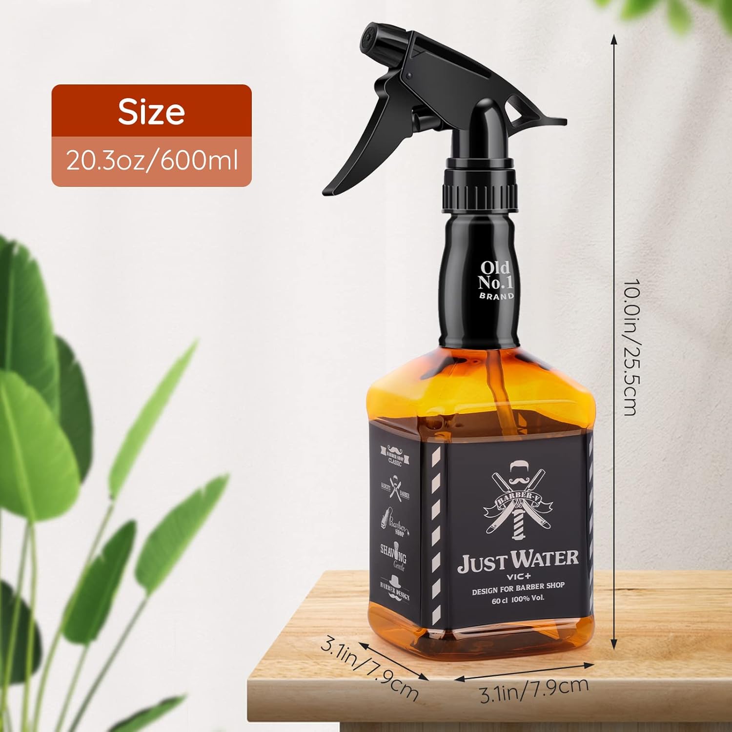 600ml/20.3oz Barber Spray Bottle, Mist to Stream Adjustable Setting, Plastic Whisky Squirt Bottle Empty Refillable Amber Sprayer for Hair Styling, Hairdresser, Stylist, Salon, Hair Styling, Plant