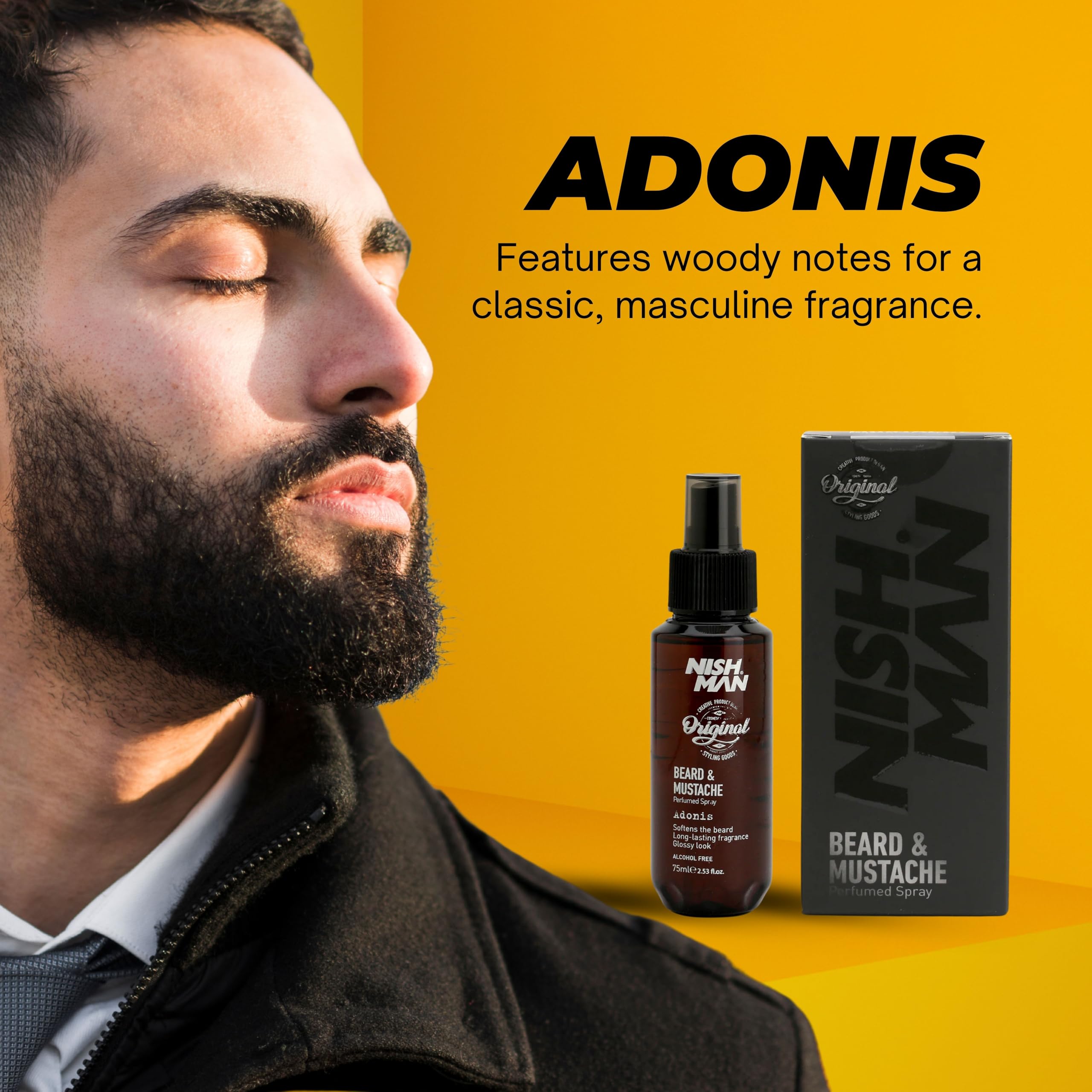 NISHMAN Beard & Moustache Perfume - Adonis 75ml - Refreshing, Long-Lasting Scent for Beard Care - Ideal Beard Perfume for Daily Beard and Mustache Grooming