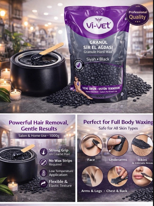 Vi-VET Hot Hair Removal Bean Wax Black Bead 1000g For Professional Salons Vivet