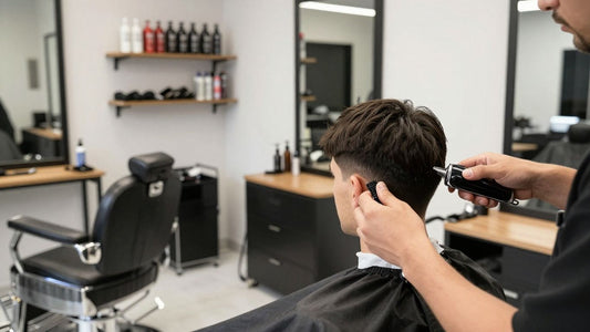 Barbershop interior with chairs, tools, and products.