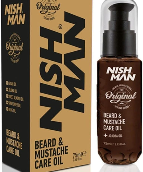 NISHMAN Beard & Moustache Care Oil 75ml -Nish Man- Natural Oil for Hydration, Care, and Style of Beard and Moustache - For a Soft, Healthy, and Shiny Beard