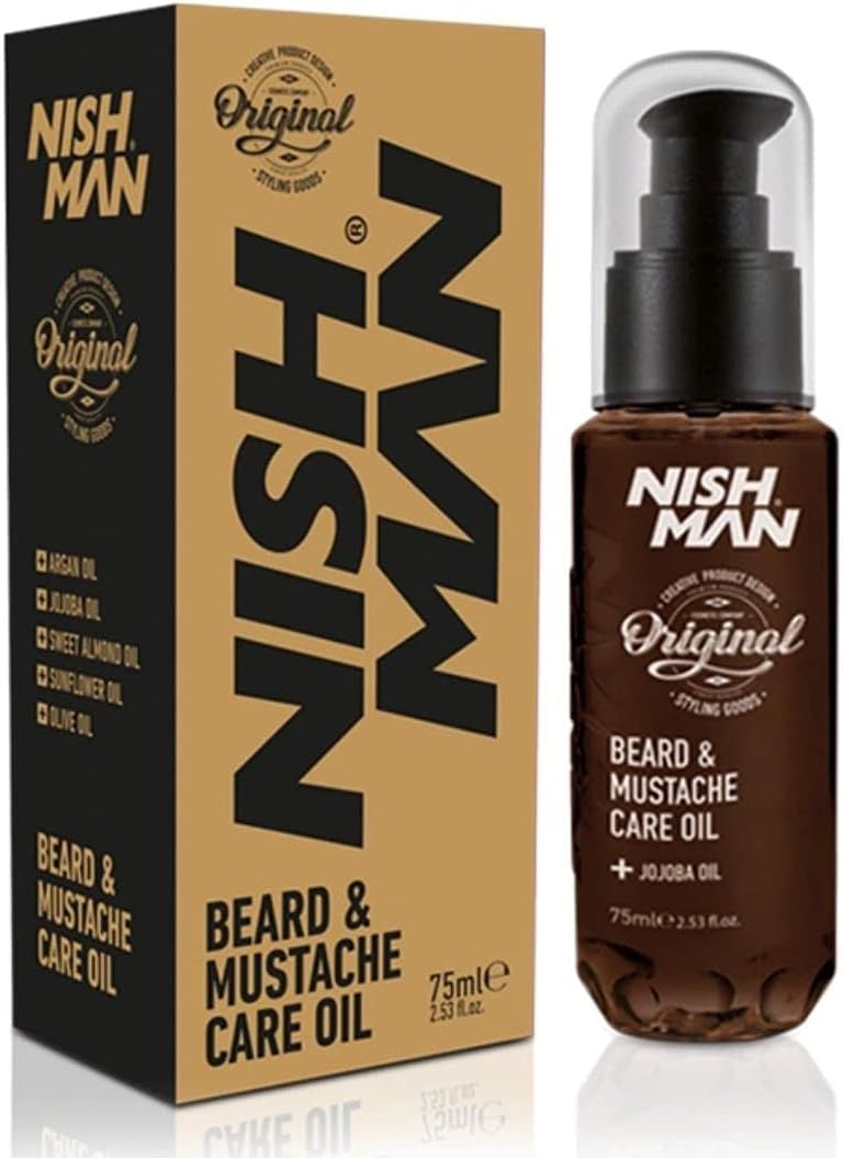 NISHMAN Beard & Moustache Care Oil 75ml -Nish Man- Natural Oil for Hydration, Care, and Style of Beard and Moustache - For a Soft, Healthy, and Shiny Beard