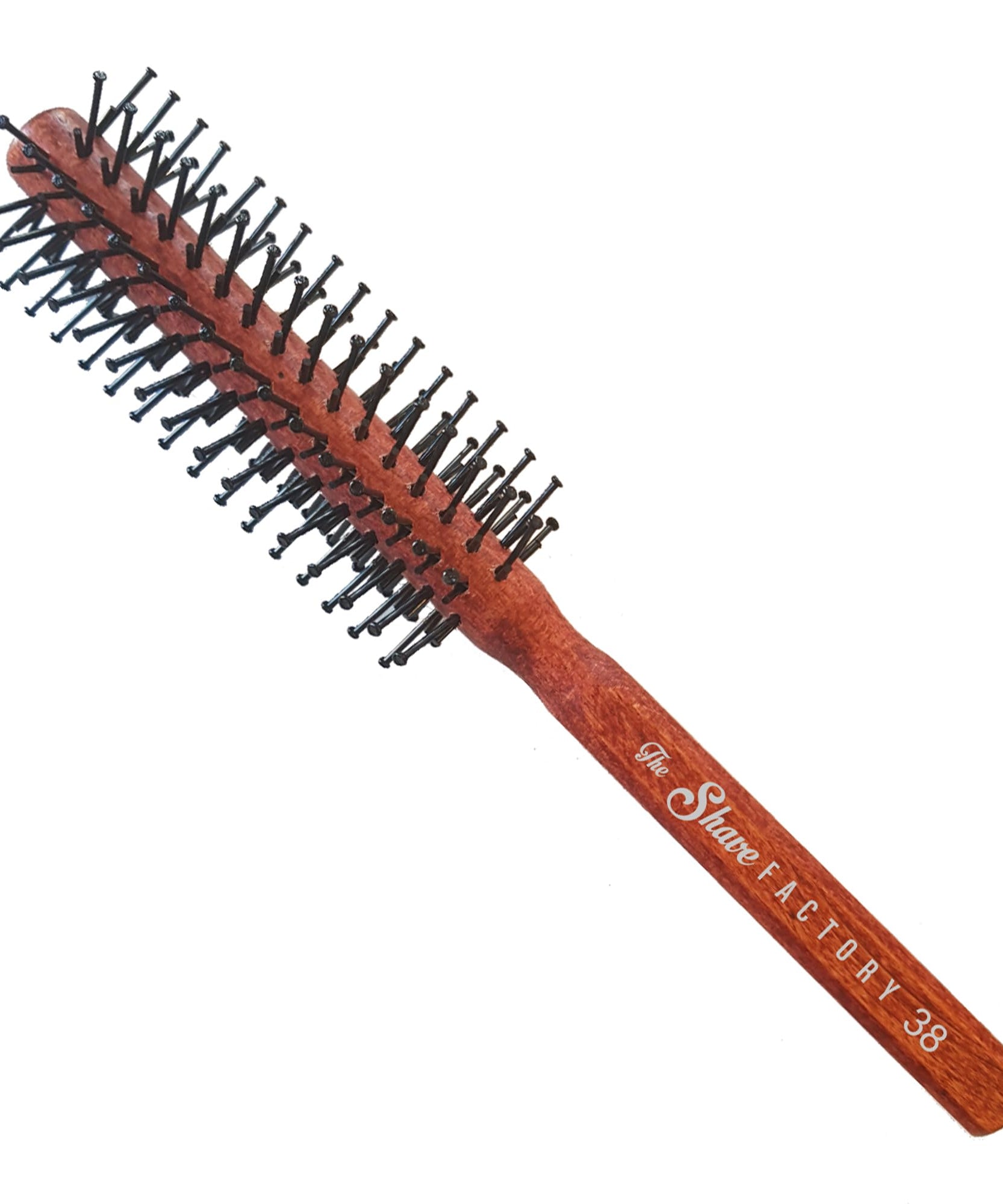 The Shave Factory Wooden Brush Series - Round static free round brush made of wood (Brown, Model-19)