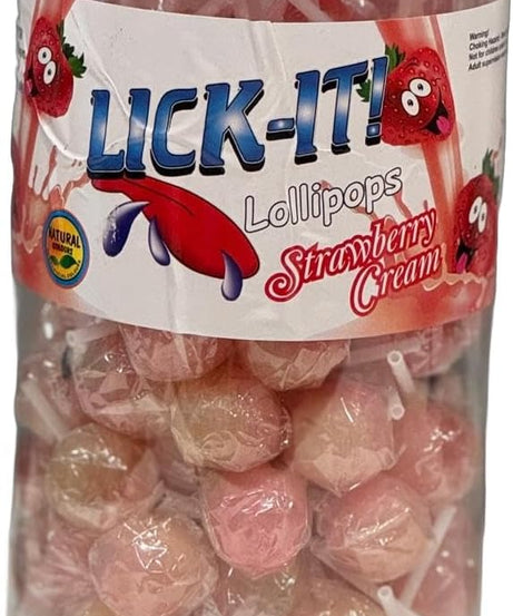 Lick-It Strawberry & Cream Lollipops – 100pcs Bulk Retro Sweets – Halal Friendly Party Lollies – Classic Flavour Candy for Kids, Events, Gifts & Pick n Mix