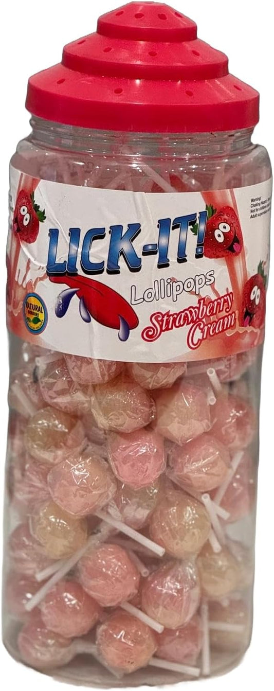 Lick-It Strawberry & Cream Lollipops 100pcs Halal Bulk Sweets