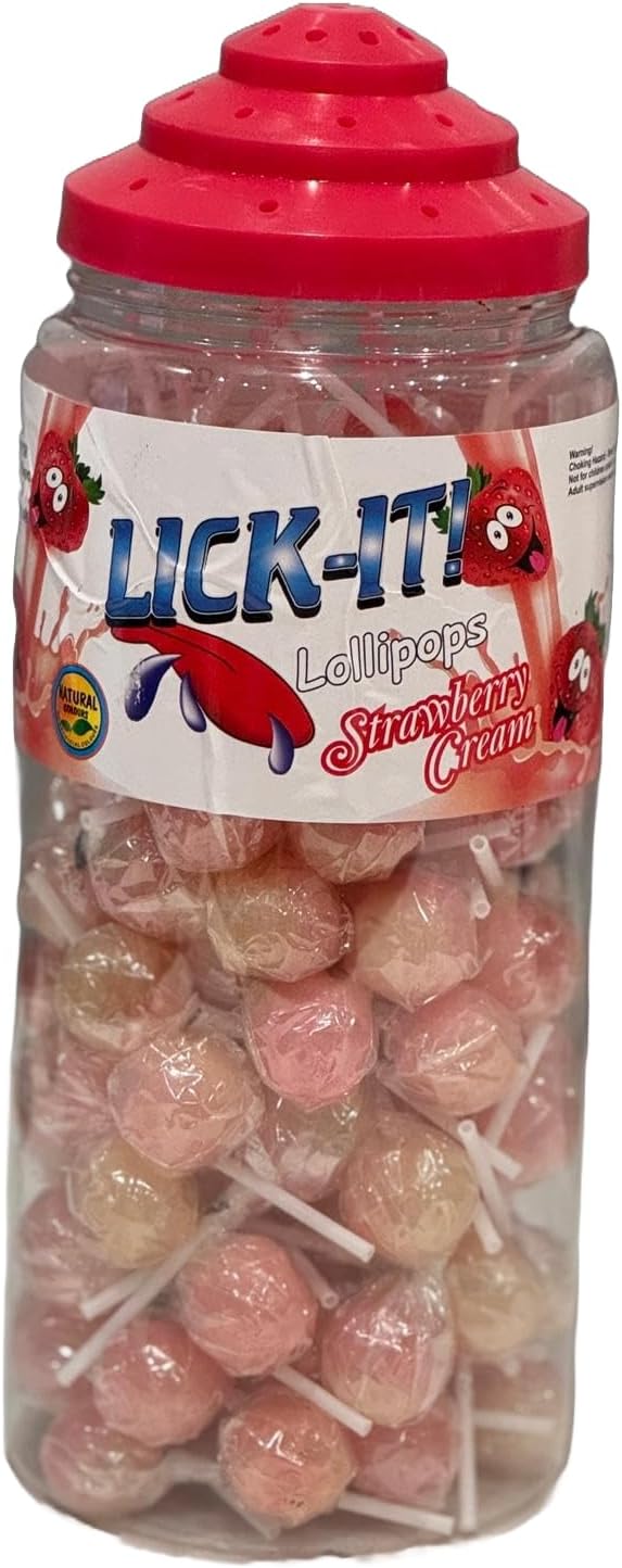 Lick-It Strawberry & Cream Lollipops – 100pcs Bulk Retro Sweets – Halal Friendly Party Lollies – Classic Flavour Candy for Kids, Events, Gifts & Pick n Mix