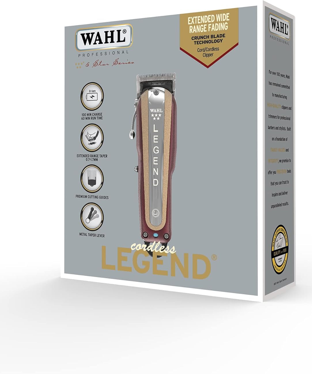 Wahl 5 Star Cordless Legend, Professional Hair Clippers, Pro Haircutting Kit, Adjustable Taper Lever, Crunch Blade, Wedge Blades, Cordless, Barbers Supplies