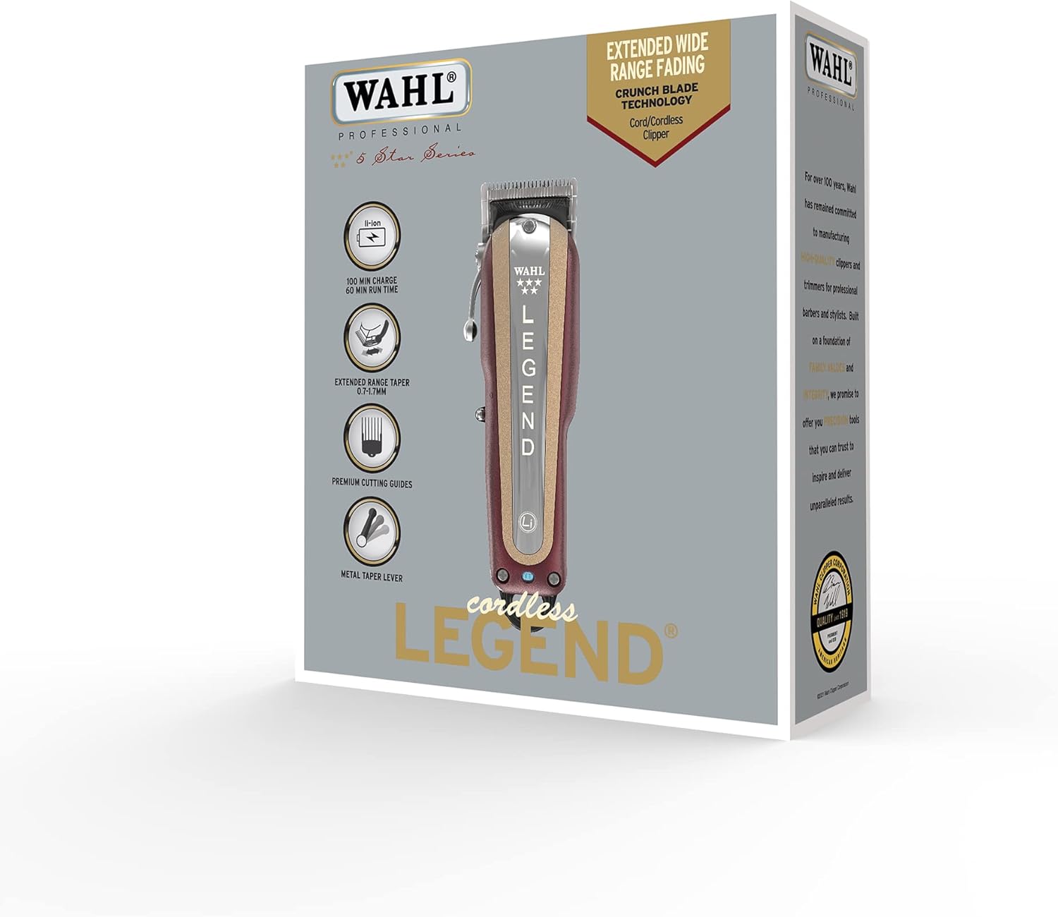 Wahl 5 Star Cordless Legend, Professional Hair Clippers, Pro Haircutting Kit, Adjustable Taper Lever, Crunch Blade, Wedge Blades, Cordless, Barbers Supplies