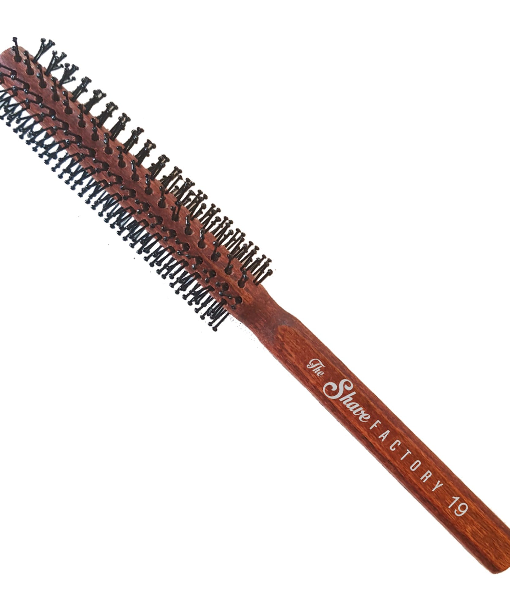 The Shave Factory Wooden Brush Series - Round static free round brush made of wood (Brown, Model-19)