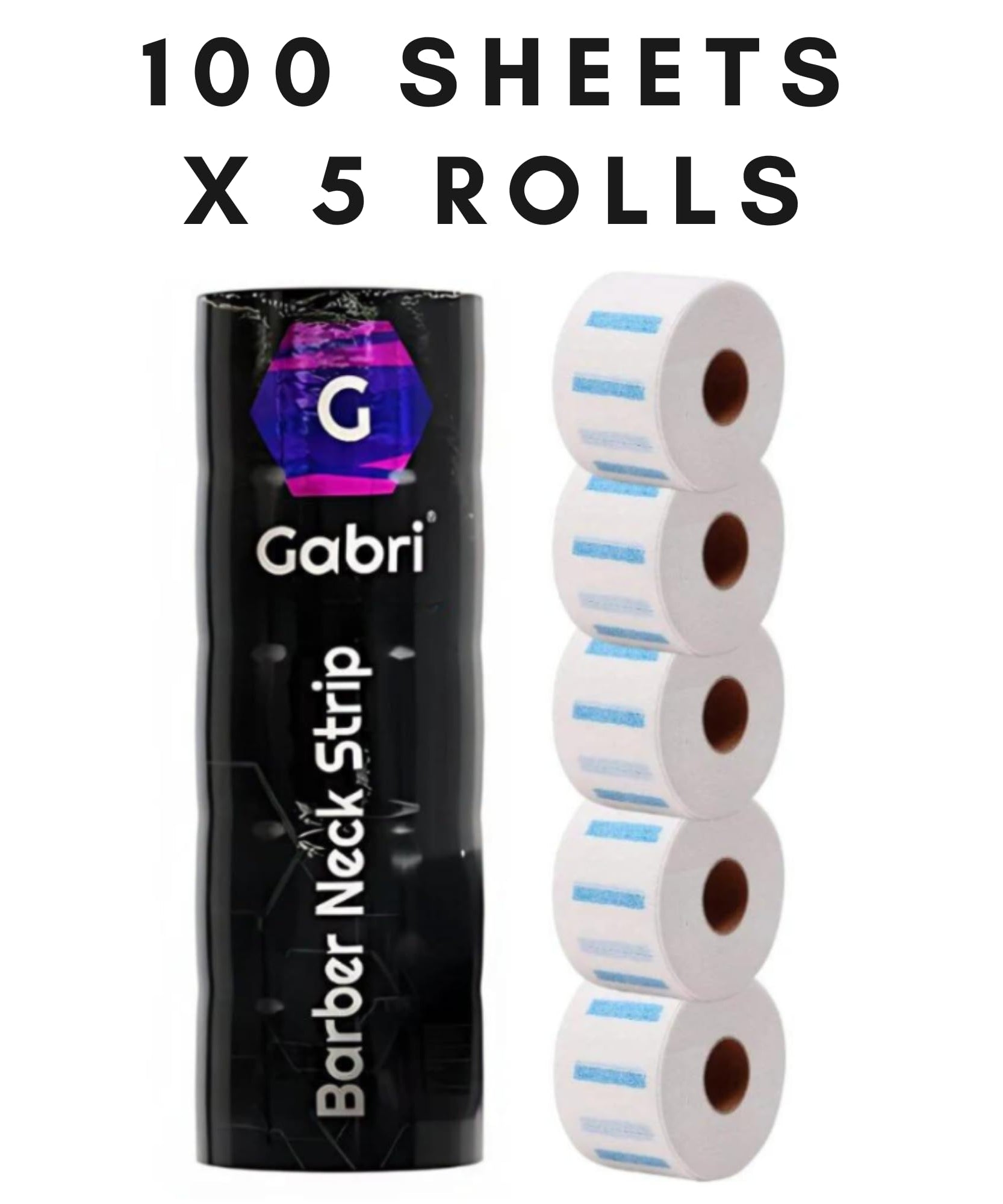 Gabri Professional Barber Neck Strips,5 x 100 Rolls Pack White & Black