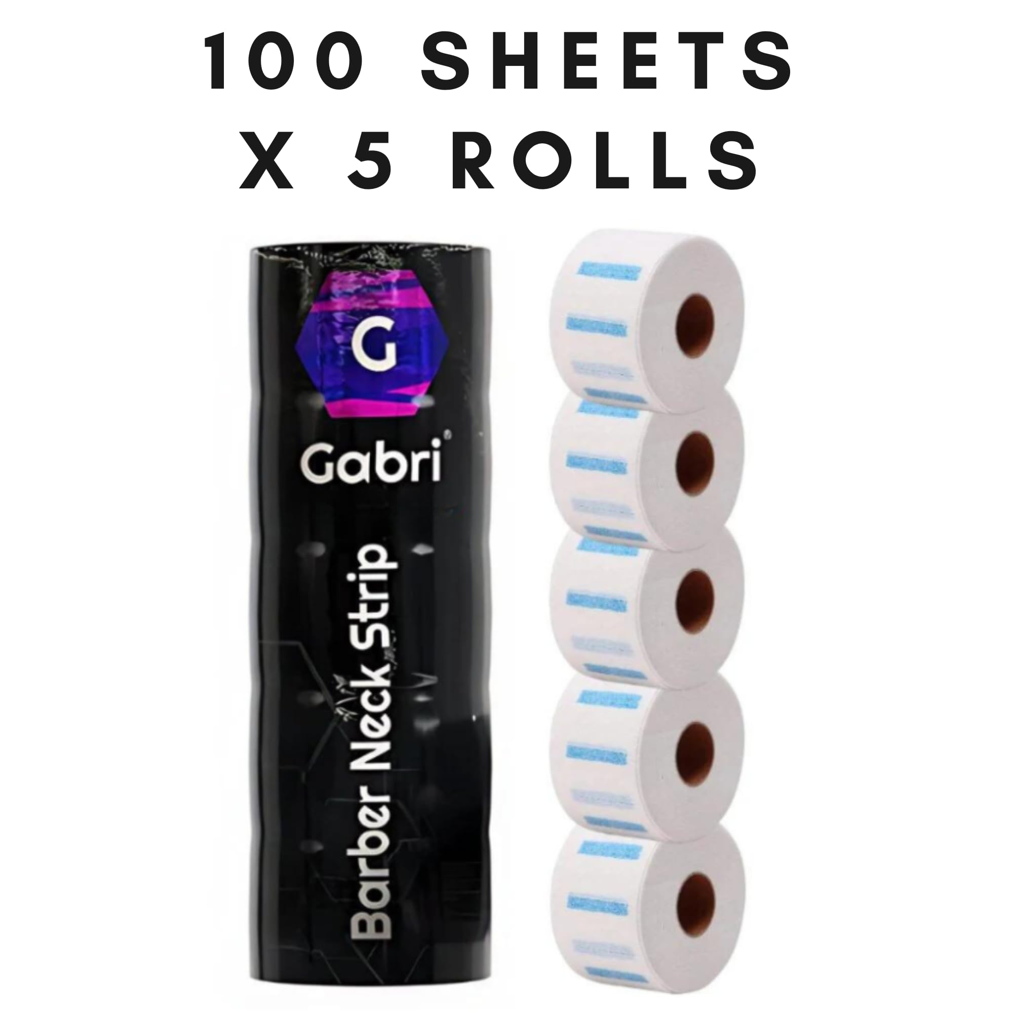 Gabri Professional Barber Neck Strips,5 x 100 Rolls Pack White & Black
