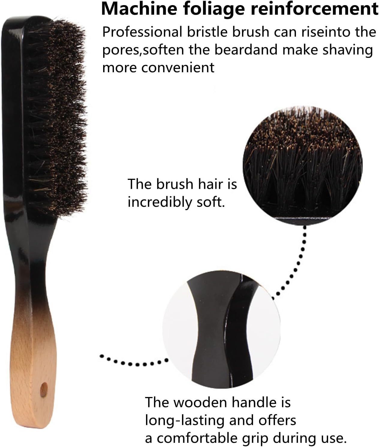 Natural Boar Bristle Beard Brush for Grooming and Fade Blending
