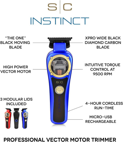 Professional Hair Trimmer for Men Stylecraft Instinct by Gamma più, Vector Motor Hair Trimmer with Intuitive Torque Control, 180 Minutes Cordless Running Time, Adjustable Blade 0 Gap, 3 Covers