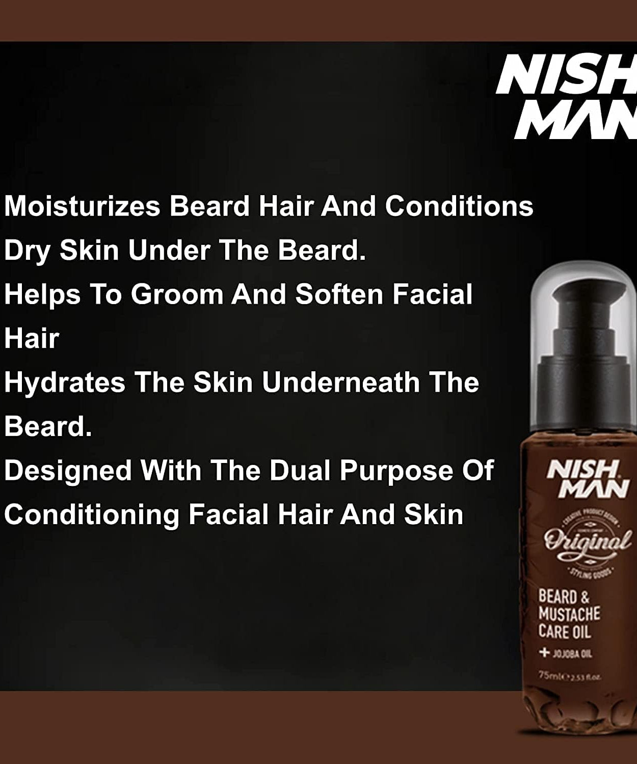 NISHMAN Beard & Moustache Care Oil 75ml -Nish Man- Natural Oil for Hydration, Care, and Style of Beard and Moustache - For a Soft, Healthy, and Shiny Beard