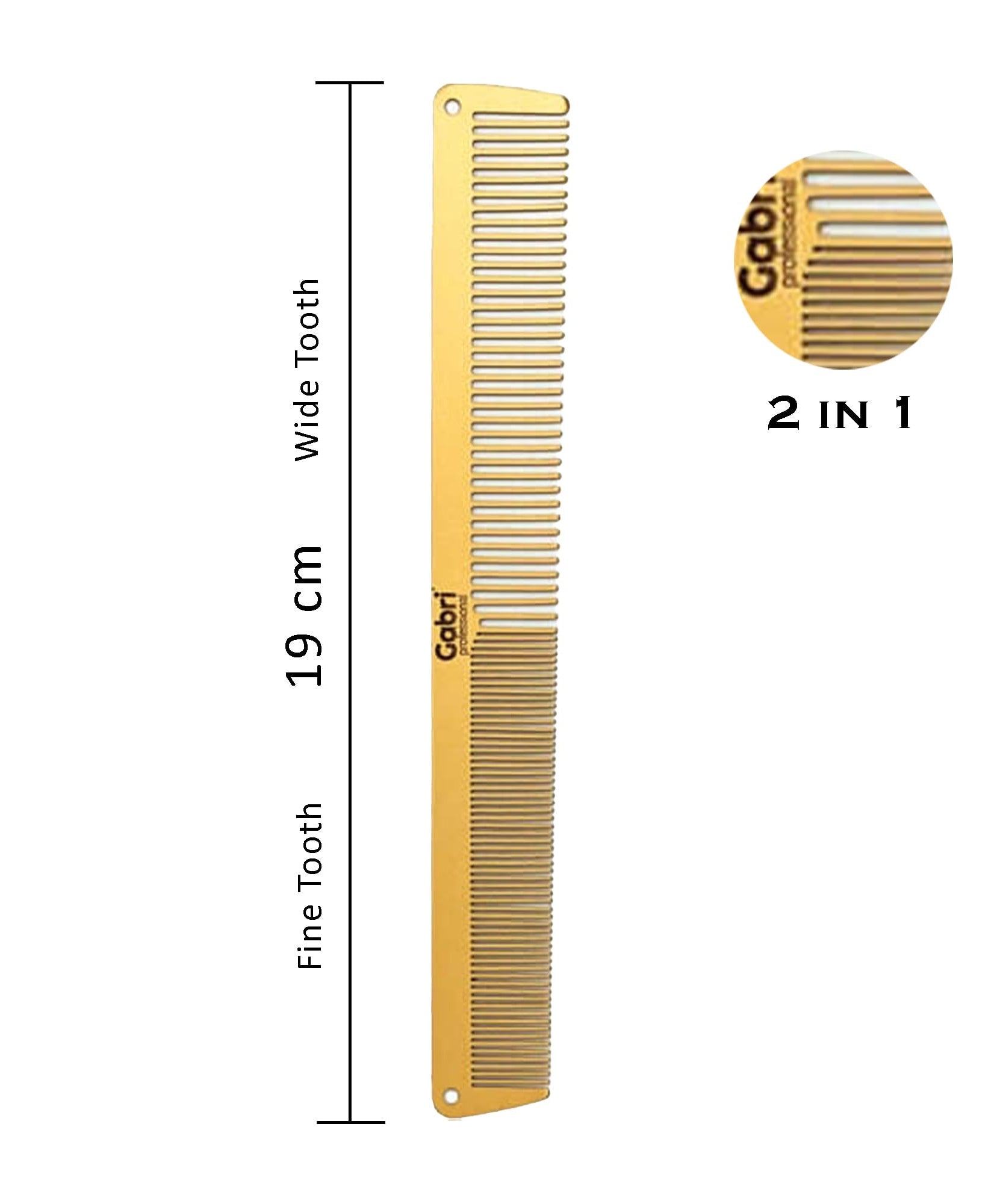 Gabri Flat Hair Comb Top Comb Barber Styling Hair Cutting Durable Detangler - Professional Hairdressing Tools, Anti Static Heat Resistant, Strong & Durable (Gold Metal 21 cm, Metal)