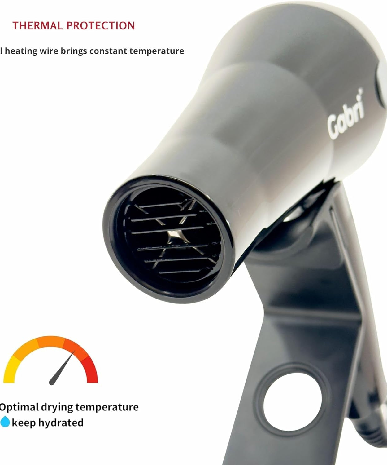 Gabri Professional Ionic Hair Dryer E5000, 2400W Power Smooth, Black, Lightweight