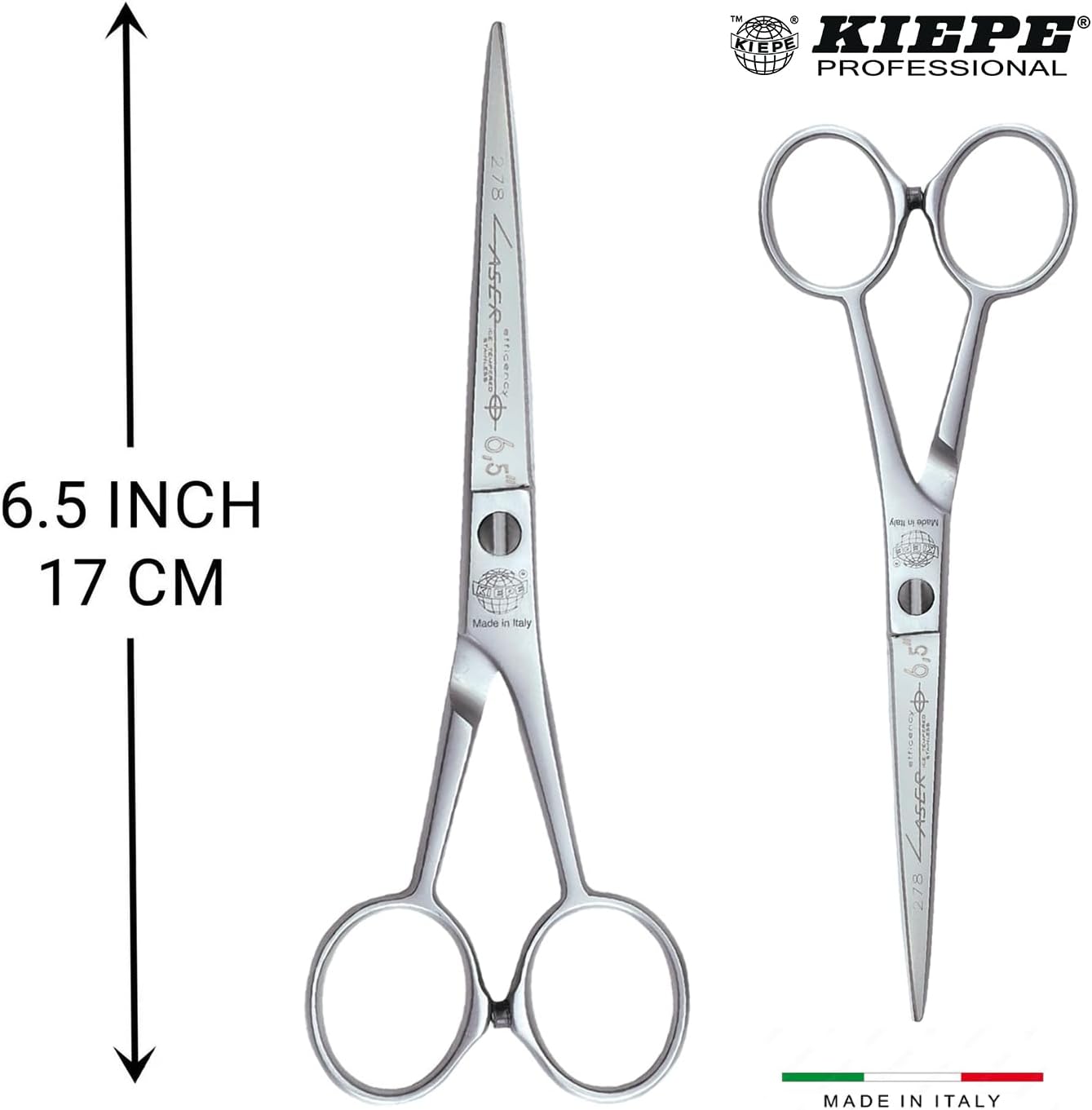 Kiepe 278 Laser Efficiency Professional Hairdressing Scissors – 6.5 Inch, Stainless Steel Scissors for Precise and Even Cuts in Intensive Use, Made in Italy