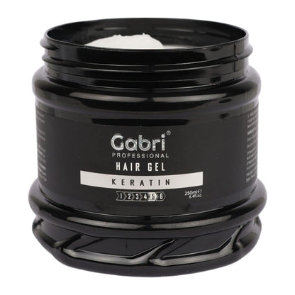 Gabri Hair Styling Gel, Firm Hold Styling Hair Gels, High Gloss, Anti-Frizz Effect, Edge Control, For All Hair Types (250 g (1 Pack), Keratin)