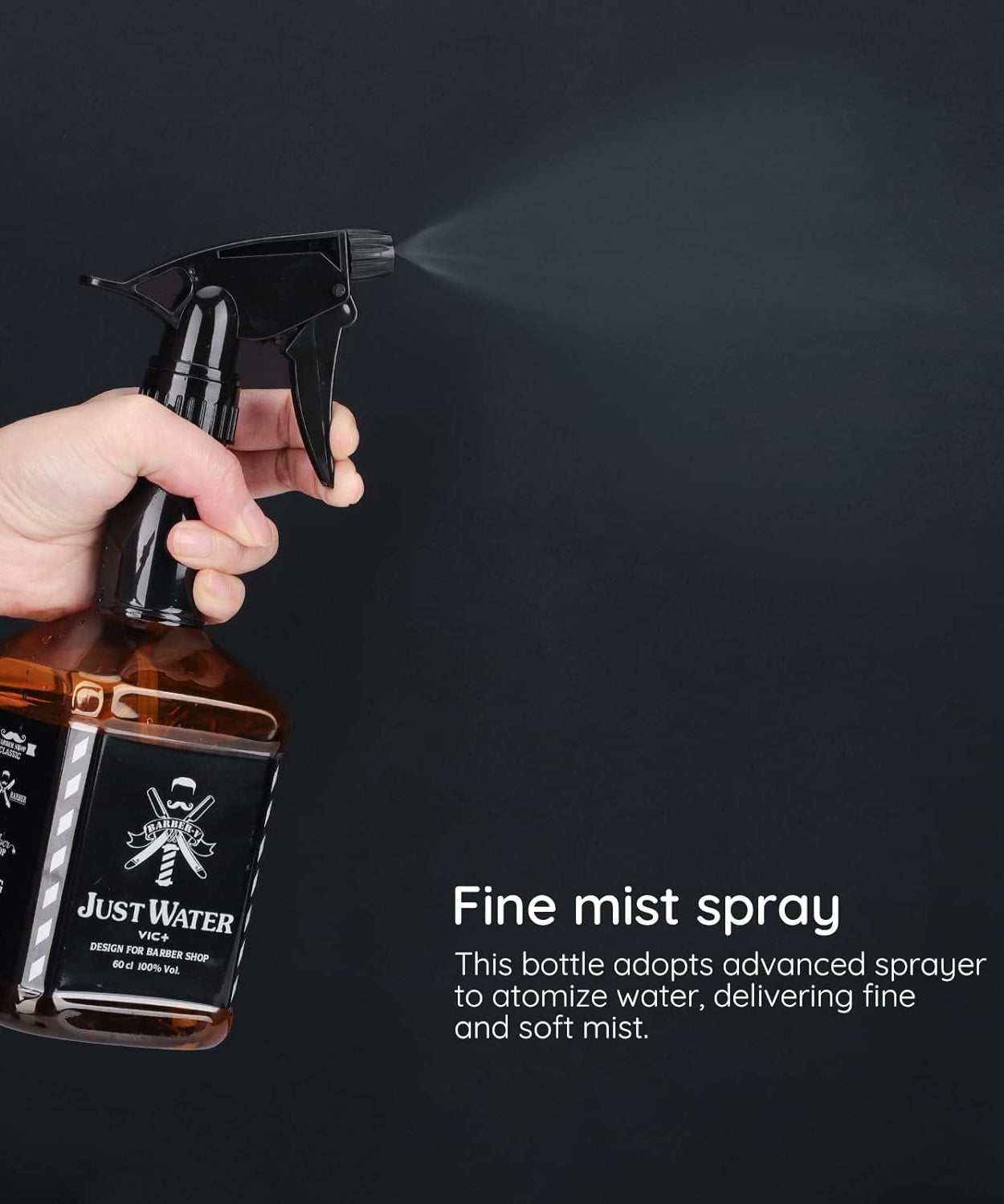 600ml/20.3oz Barber Spray Bottle, Mist to Stream Adjustable Setting, Plastic Whisky Squirt Bottle Empty Refillable Amber Sprayer for Hair Styling, Hairdresser, Stylist, Salon, Hair Styling, Plant