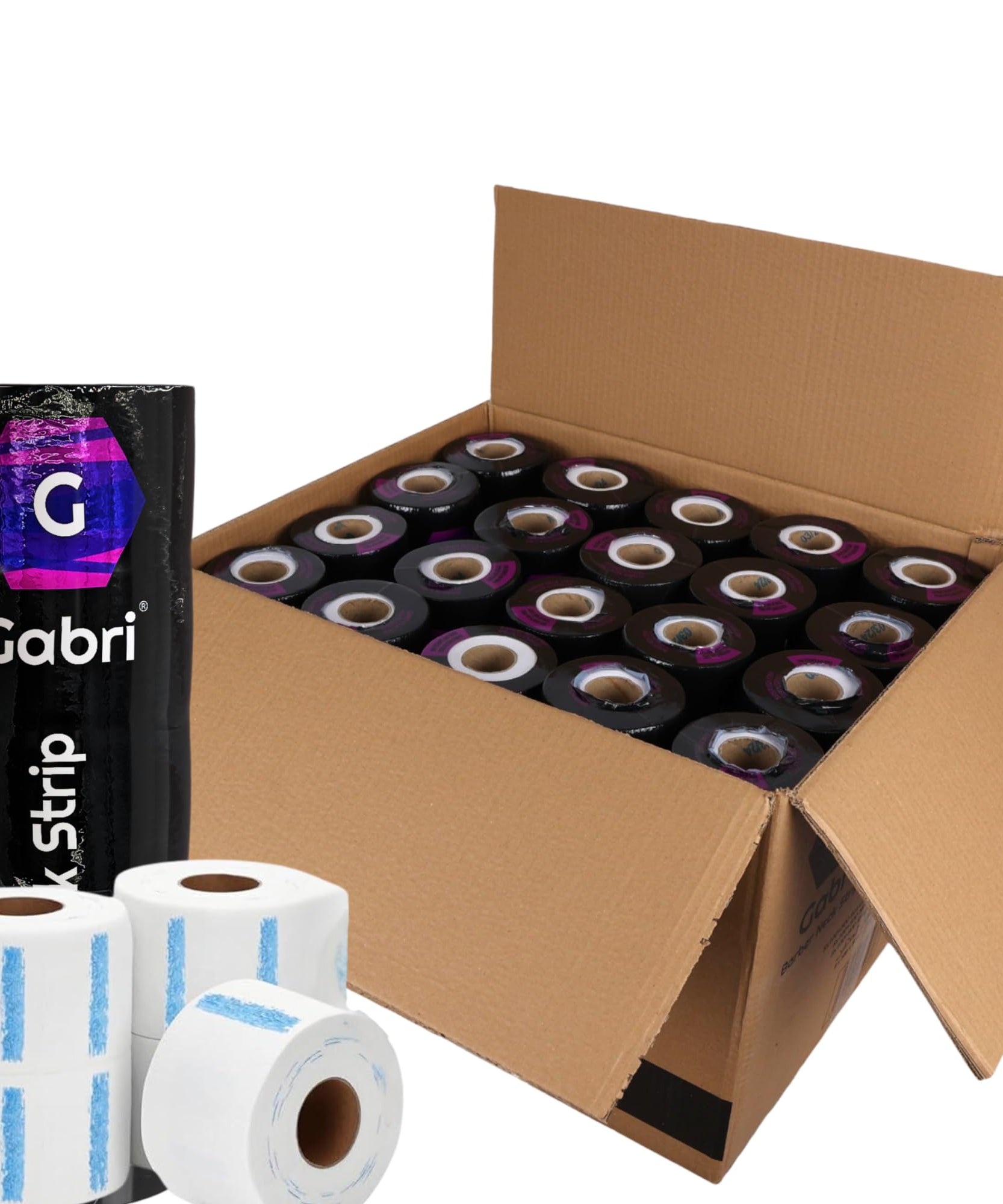 Gabri Professional Barber Neck Strips,5 x 100 Rolls Pack White & Black