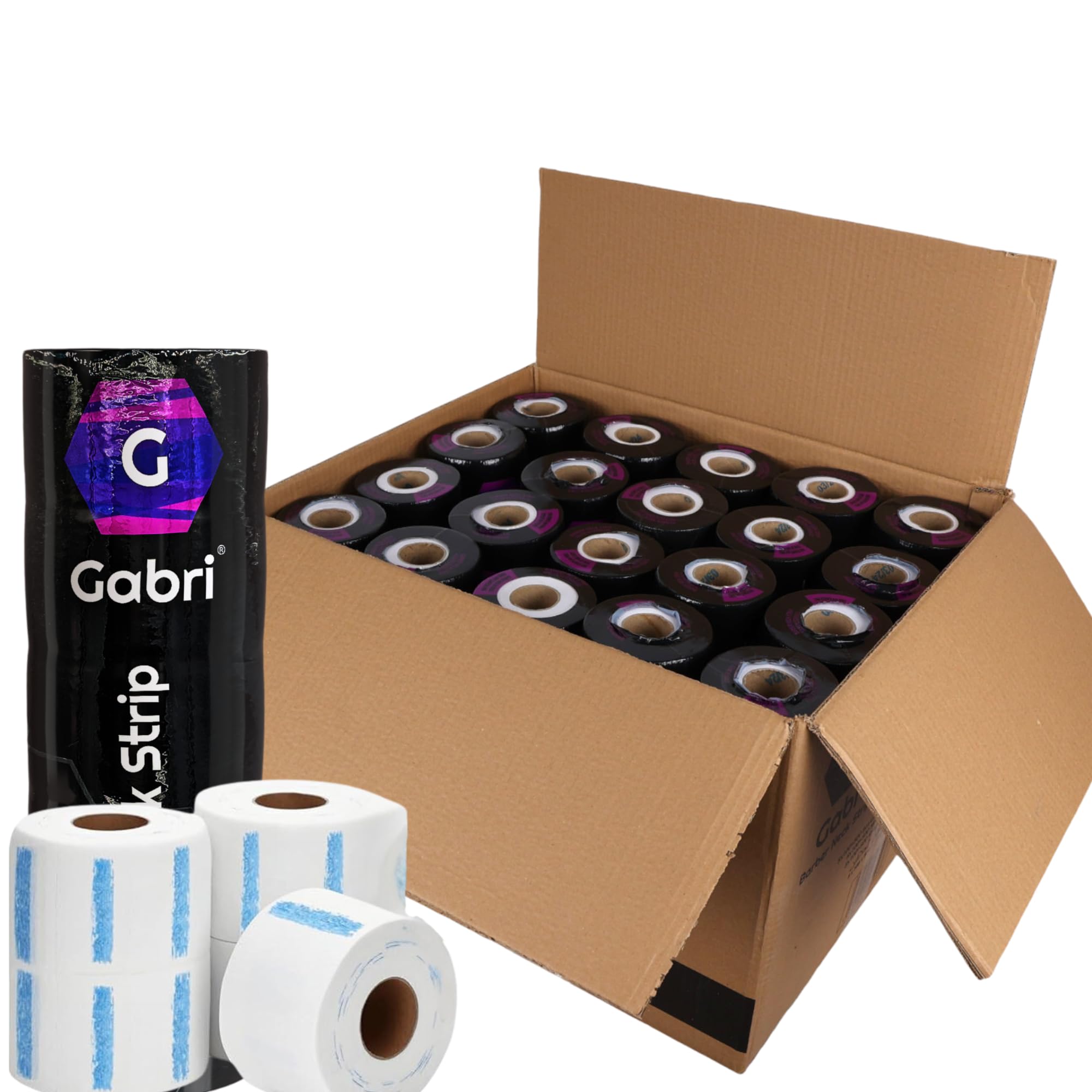 Gabri Professional Barber Neck Strips,5 x 100 Rolls Pack White & Black