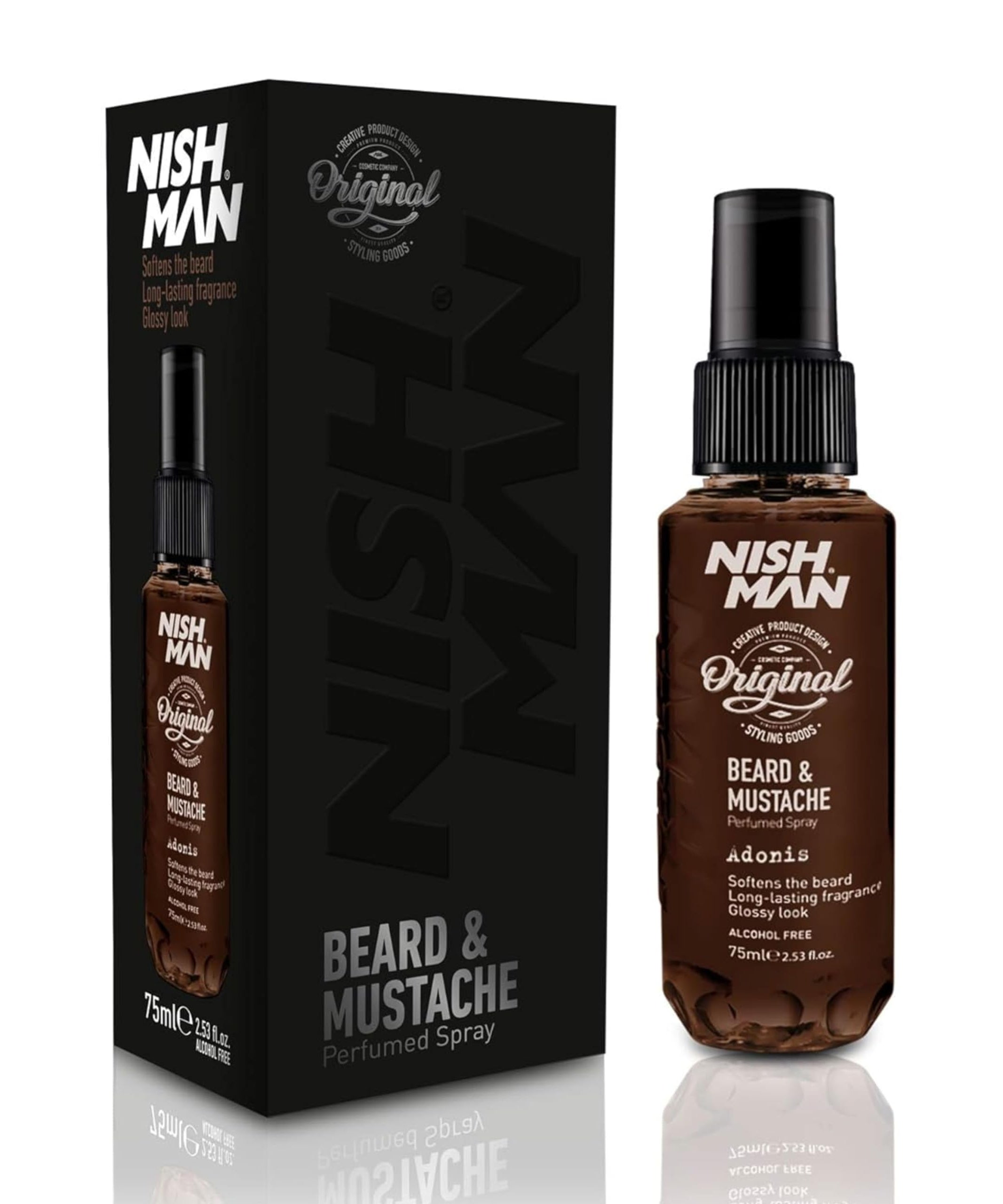 NISHMAN Beard & Moustache Perfume - Adonis 75ml - Refreshing, Long-Lasting Scent for Beard Care - Ideal Beard Perfume for Daily Beard and Mustache Grooming