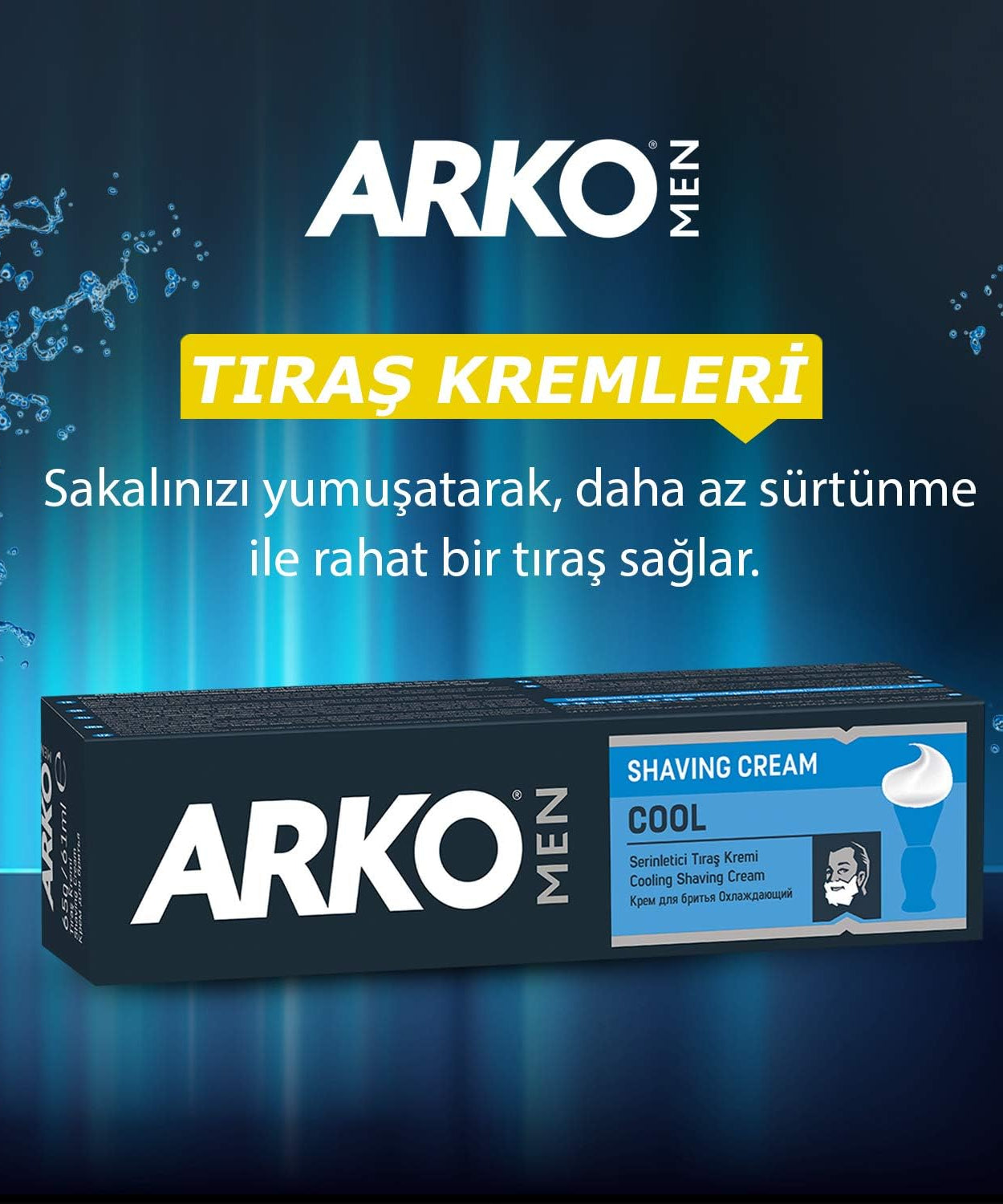 Arko Cool Menthol Shaving Cream, Blue, 100 gram