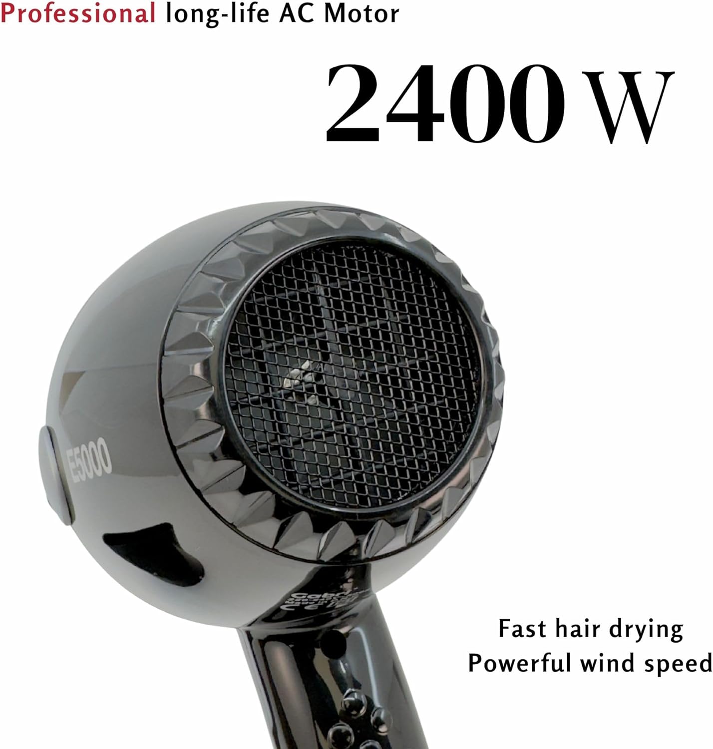 Gabri Professional Ionic Hair Dryer E5000, 2400W Power Smooth, Black, Lightweight