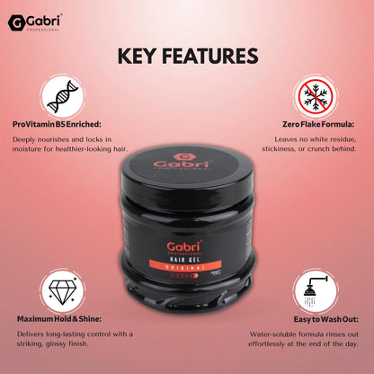 Gabri Hair Styling Gel, Firm Hold Styling Hair Gels, High Gloss, Anti-Frizz Effect, Edge Control, For All Hair Types (250 g (1 Pack), Keratin)