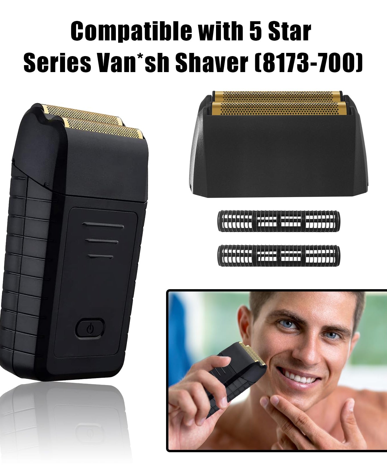 Shaver Replacement Super Close Gold Foil & Cutter Bar Assembly Compatible with Wahl 5 Star Series Vanish Shaver（8173-700） (1 Pack)