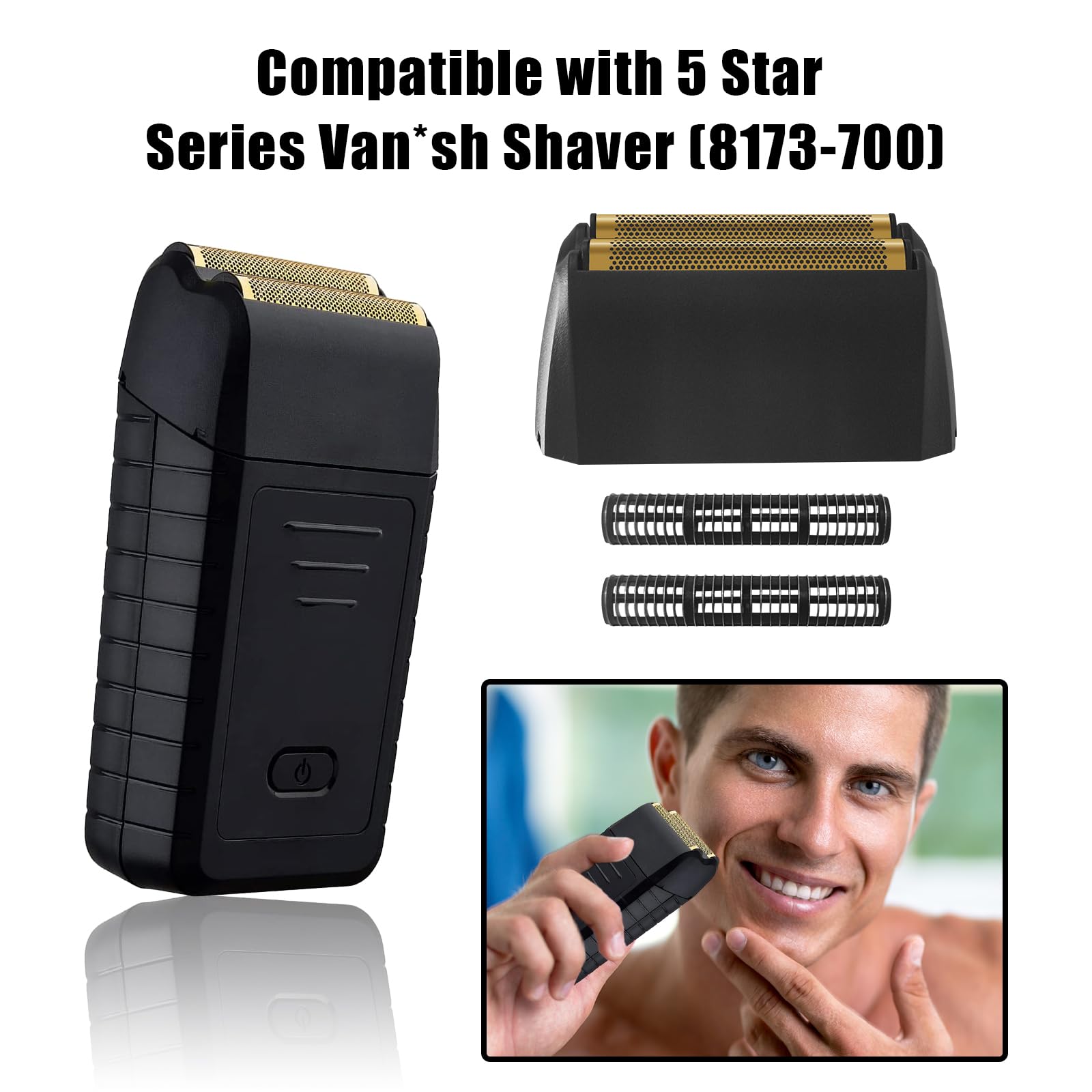 Shaver Replacement Super Close Gold Foil & Cutter Bar Assembly Compatible with Wahl 5 Star Series Vanish Shaver（8173-700） (1 Pack)