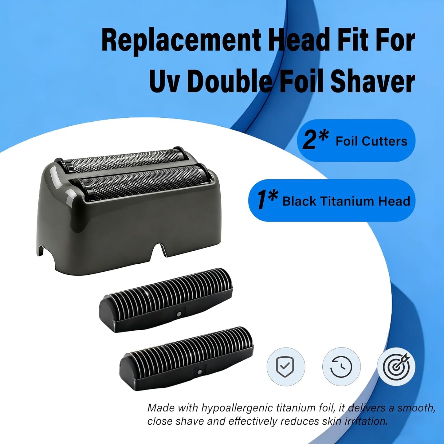Replacement Head Compatible With Babyliss Pro Uv Double Foil Shaver – Precision Double Foil & Blade For Babyliss Uv Foil Fxlfs2 Shaver, Hypoallergenic Titanium Foil For A Close, Irritation-Free Shave