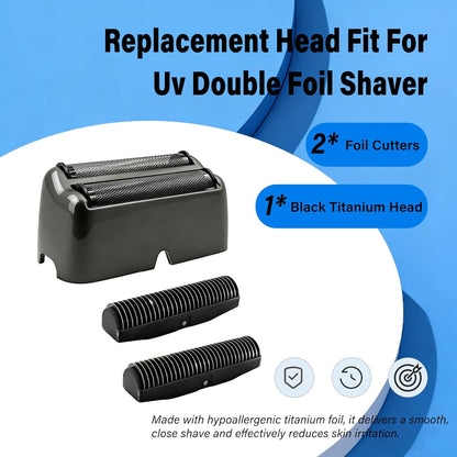Replacement Head Compatible With Babyliss Pro Uv Double Foil Shaver – Precision Double Foil & Blade For Babyliss Uv Foil Fxlfs2 Shaver, Hypoallergenic Titanium Foil For A Close, Irritation-Free Shave