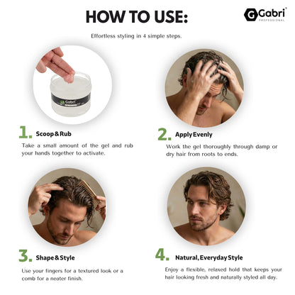 Gabri Hair Styling Gel, Firm Hold Styling Hair Gels, High Gloss, Anti-Frizz Effect, Edge Control, For All Hair Types (250 g (1 Pack), Keratin)