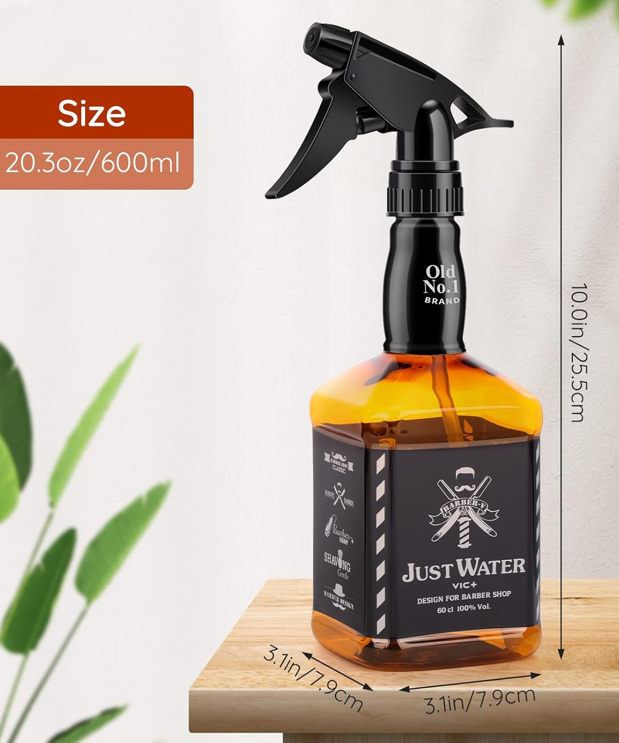 600ml/20.3oz Barber Spray Bottle, Mist to Stream Adjustable Setting, Plastic Whisky Squirt Bottle Empty Refillable Amber Sprayer for Hair Styling, Hairdresser, Stylist, Salon, Hair Styling, Plant
