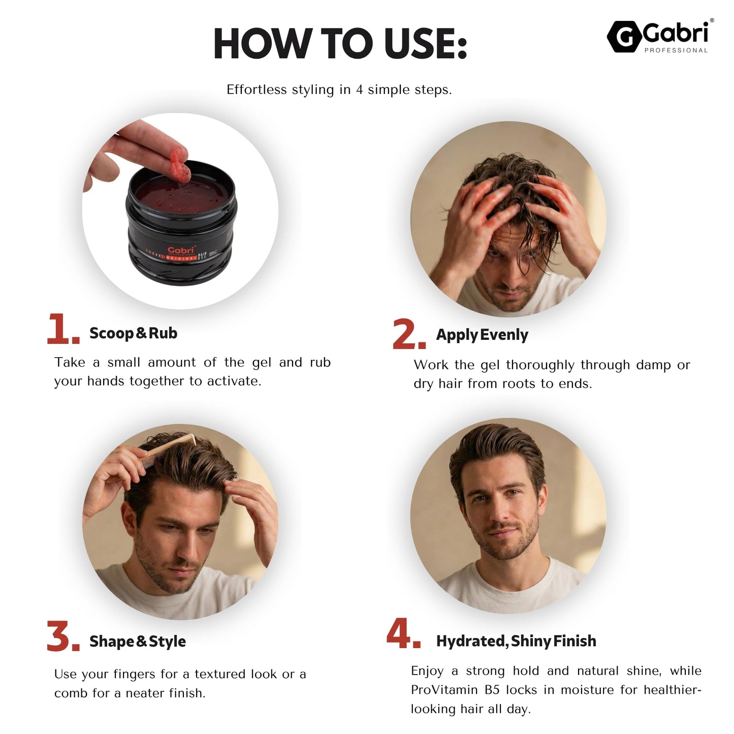 Gabri Hair Styling Gel, Firm Hold Styling Hair Gels, High Gloss, Anti-Frizz Effect, Edge Control, For All Hair Types (250 g (1 Pack), Keratin)