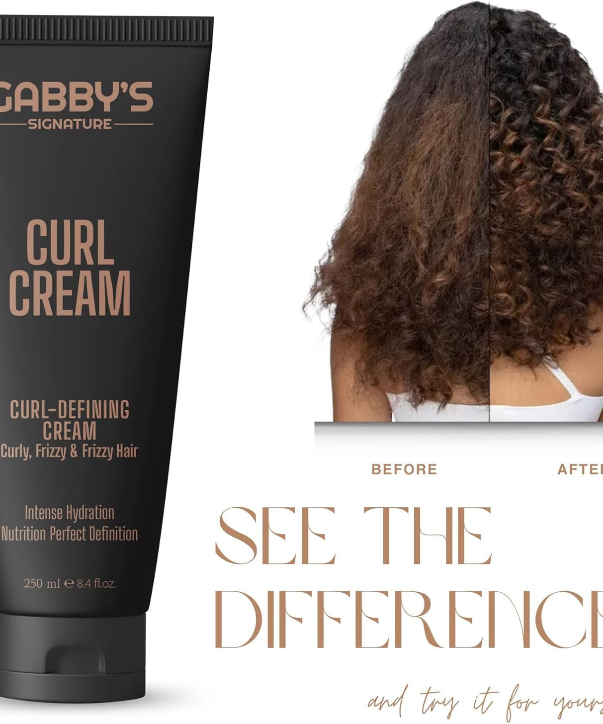 Gabby's Curl Cream 250ml, Lightweight Curl Defining Cream for Curling & Frizzy Hair, Anti-Frizz Leave-In Cream with Shea Butter & Coconut Oil, Hydrating, Nourishing Styling for Soft, Defined Curls