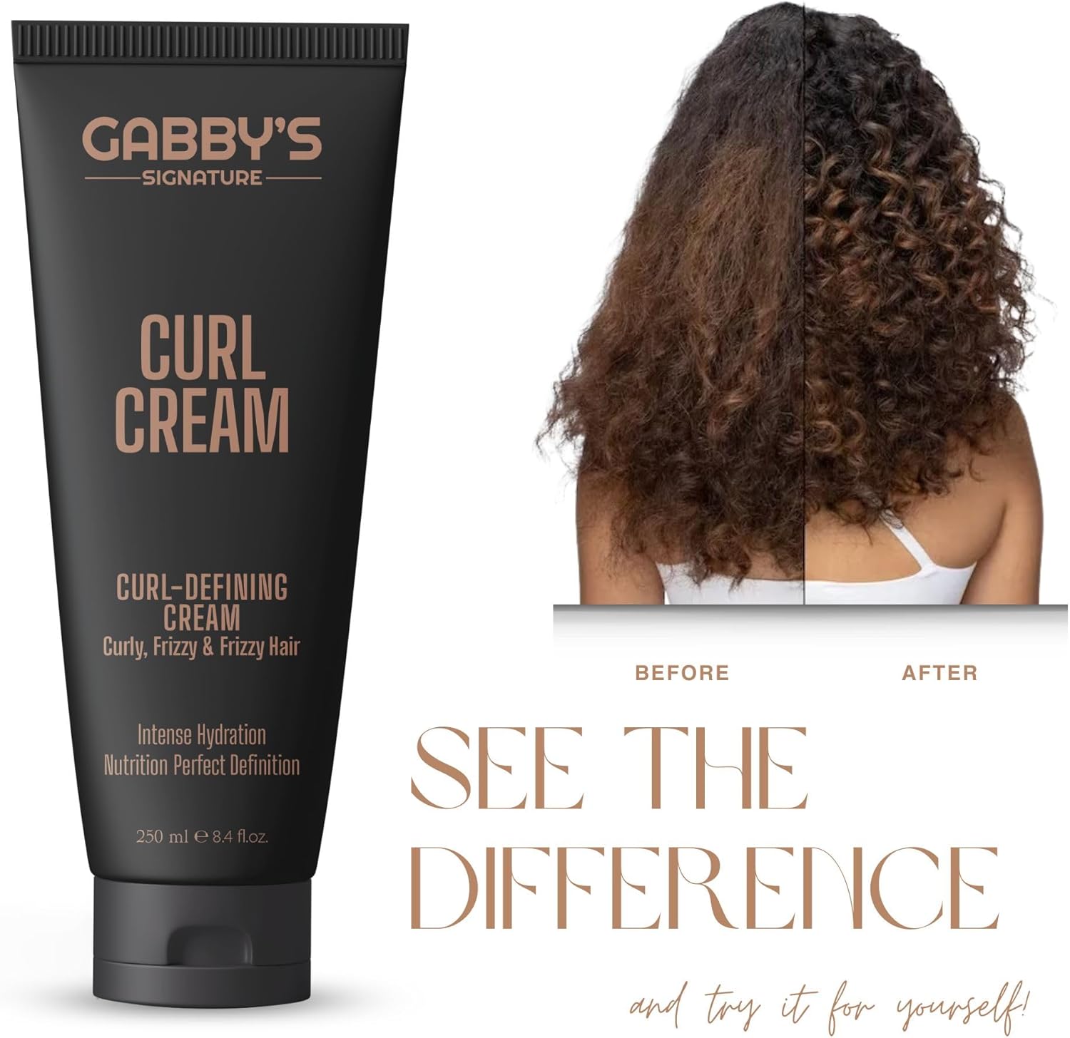 Gabby's Curl Cream 250ml, Lightweight Curl Defining Cream for Curling & Frizzy Hair, Anti-Frizz Leave-In Cream with Shea Butter & Coconut Oil, Hydrating, Nourishing Styling for Soft, Defined Curls