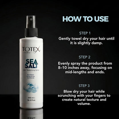 Totex Sea Salt Hair Texturising Spray for Men and Women | 300 ml / 10.14 fl.oz | Herbal Keratin and Sea Minerals | Beach Waves and Volume | Flexible Hold | Non-Sticky Formula