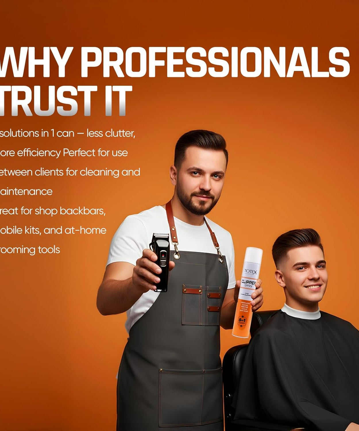 Totex Clipper Spray 400ml – 5-in-1 Lubricates, Cleans, Disinfects, Cools & Anti-Rust | Disinfectant Spray for Hair Clippers, Trimmers, Electric Shavers, Barber Use