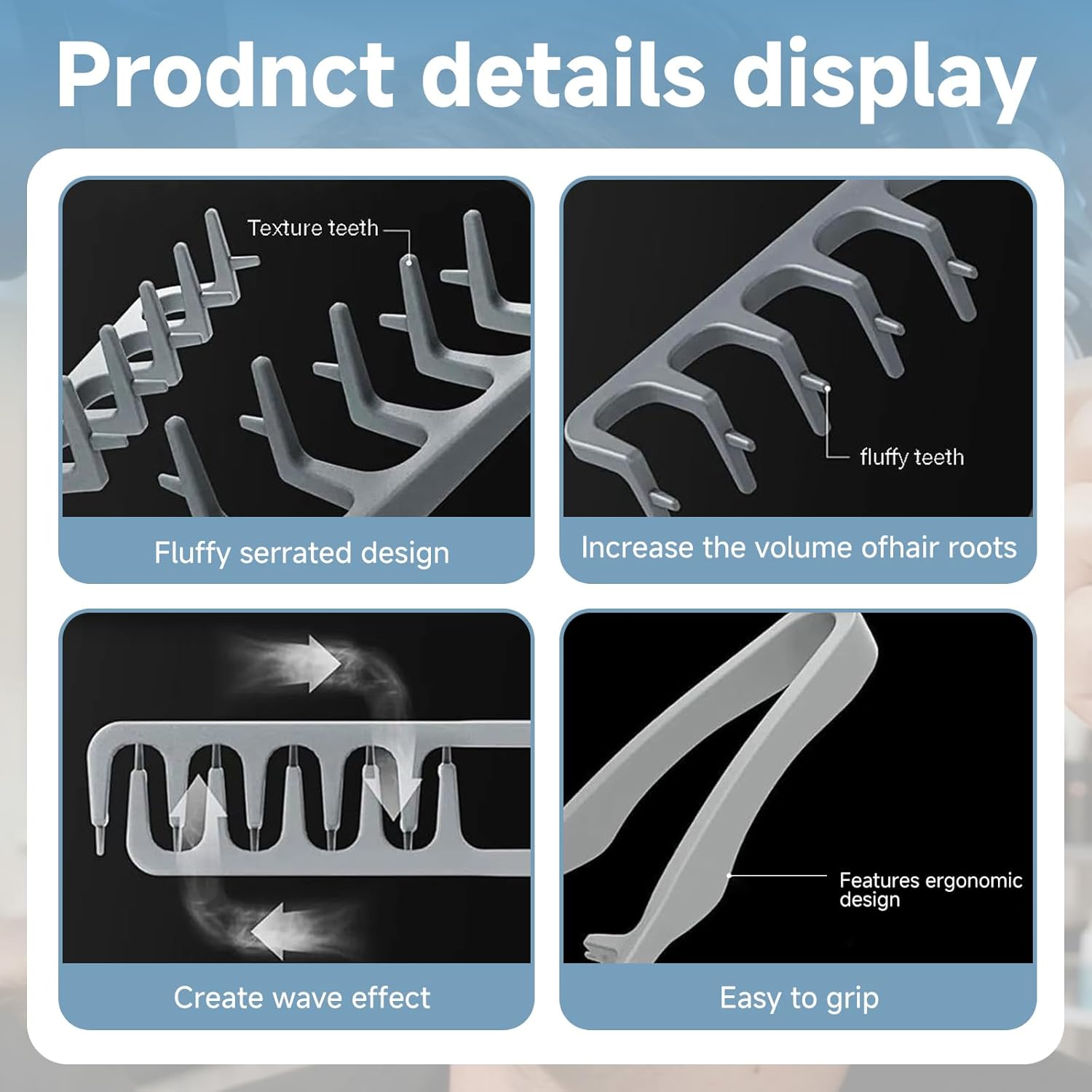 Volumizing Wide Tooth Comb for Men & Women, Root Lifting Texturizing Hair Comb for Fluffy Bangs, Flat Hair Volume Boost Styling Comb with Non-Slip ABS Handle