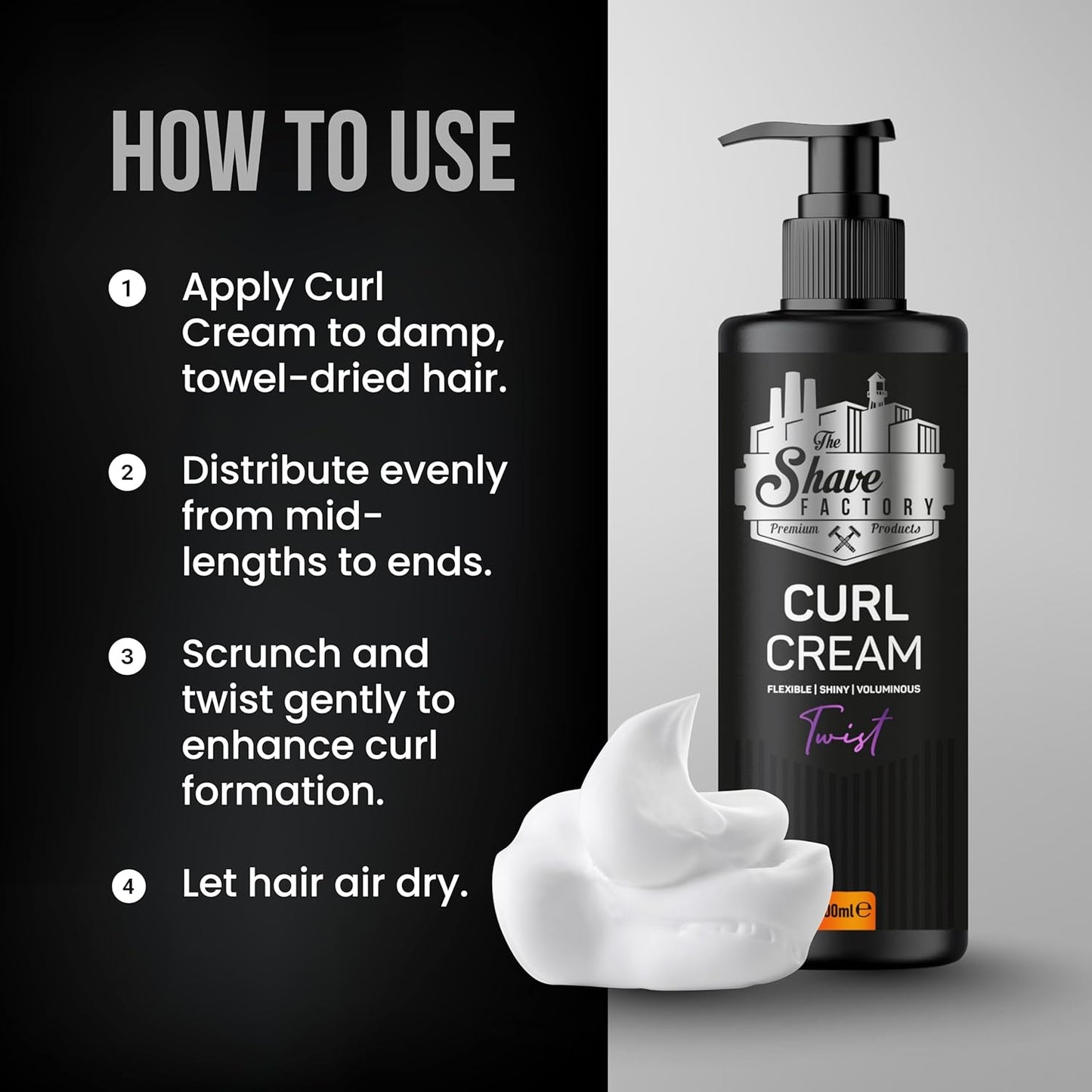 THE SHAVE FACTORY Curl Cream 400ml – Curl Defining & Anti-Frizz Styling Cream for Natural Curls and Waves – Hydrating Leave-In Curl Enhancer with Nourishing Oils – Lightweight Daily Curl Cream