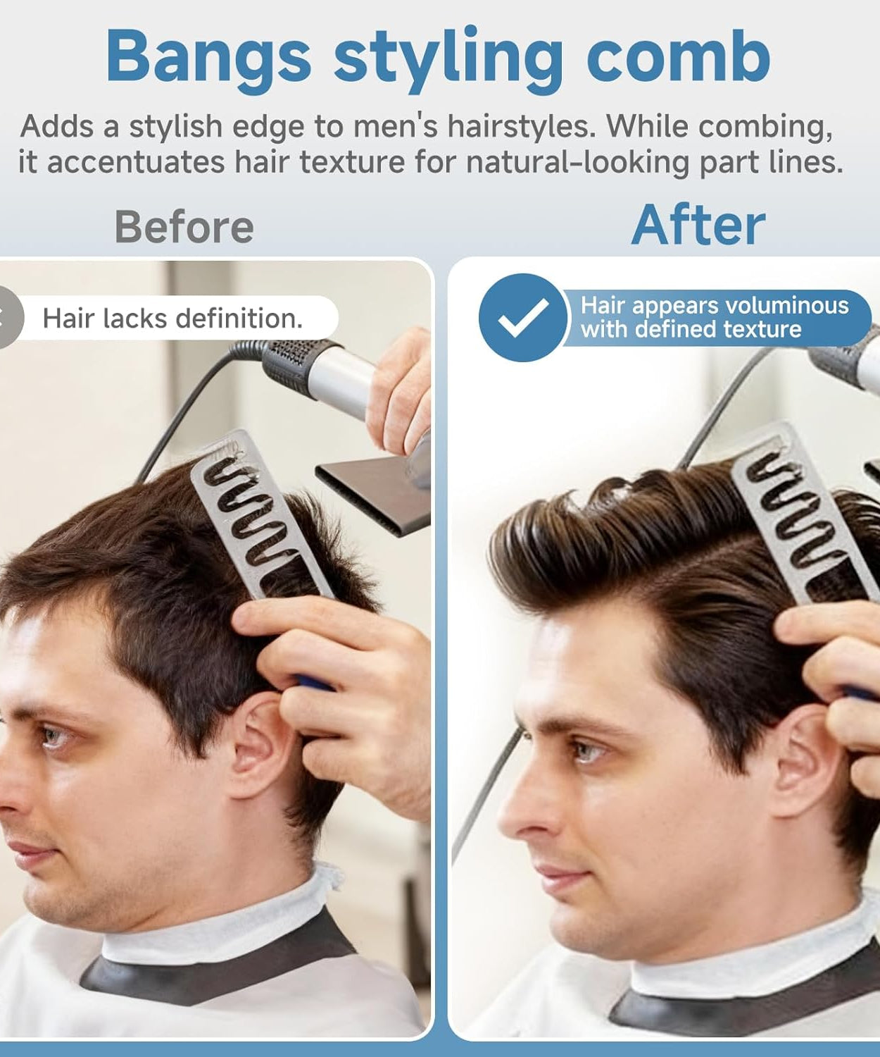 Volumizing Wide Tooth Comb for Men & Women, Root Lifting Texturizing Hair Comb for Fluffy Bangs, Flat Hair Volume Boost Styling Comb with Non-Slip ABS Handle