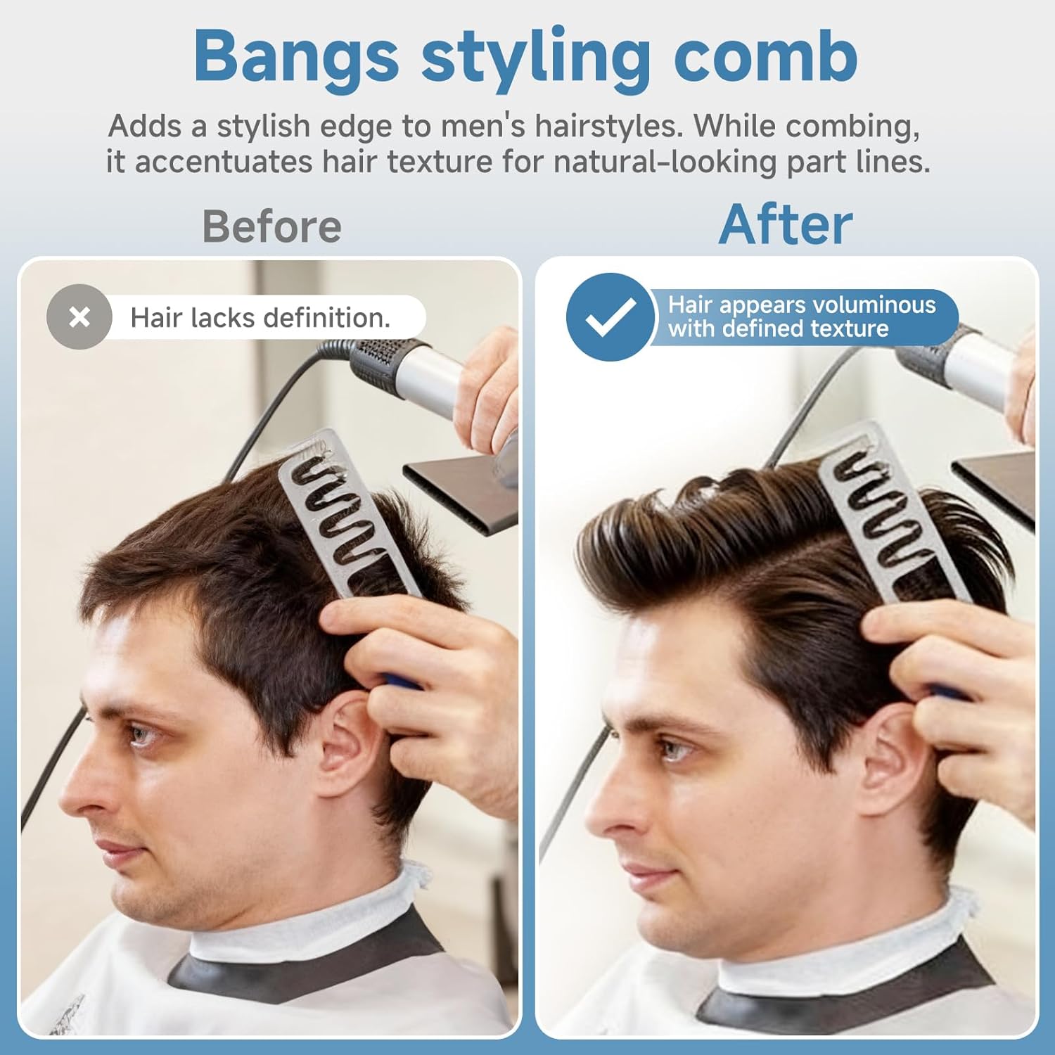 Volumizing Wide Tooth Comb for Men & Women, Root Lifting Texturizing Hair Comb for Fluffy Bangs, Flat Hair Volume Boost Styling Comb with Non-Slip ABS Handle